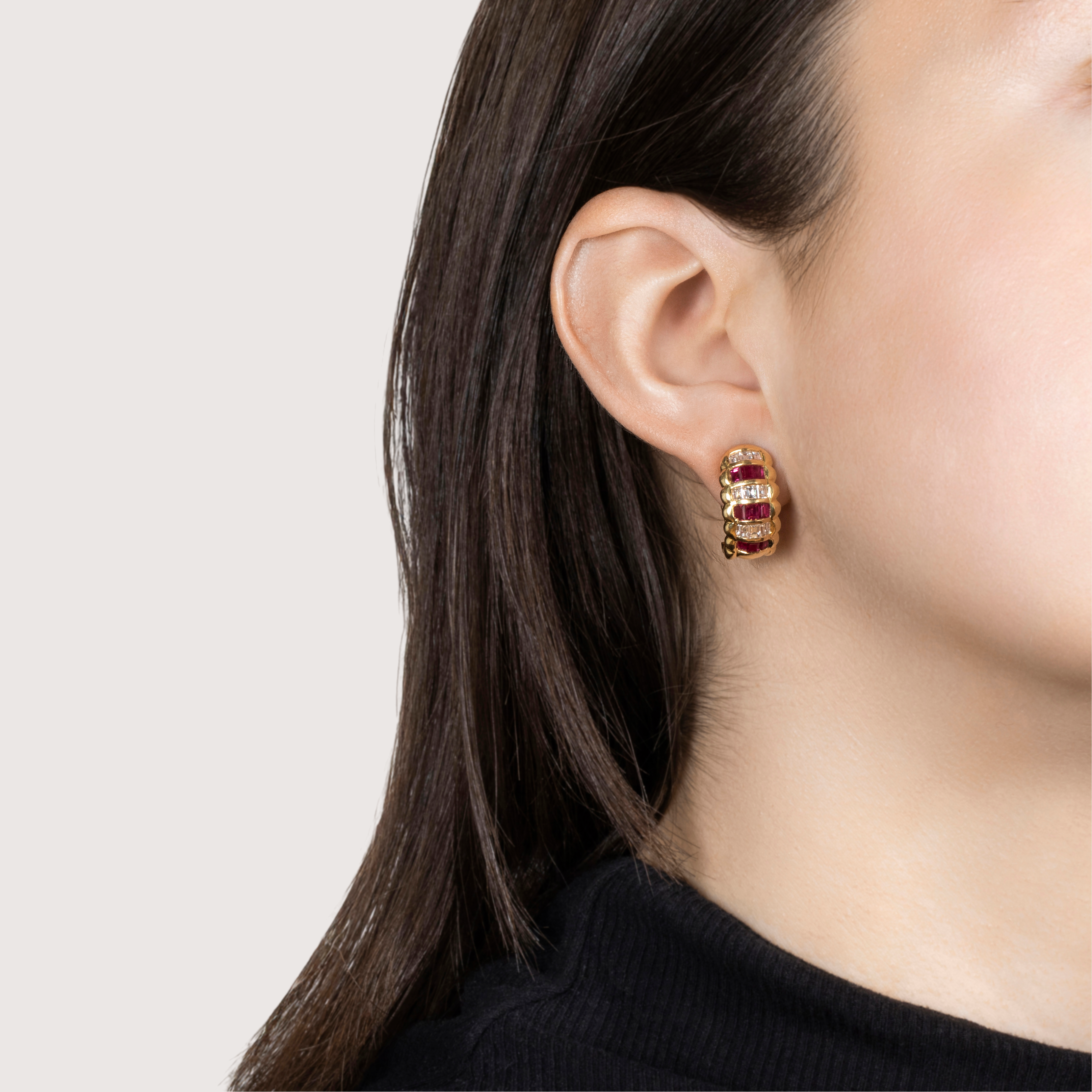 Vintage 18k Yellow Gold 1.08cttw Ruby .9cttw Diamond Omega Back Earrings、mySite、hinf8tx79