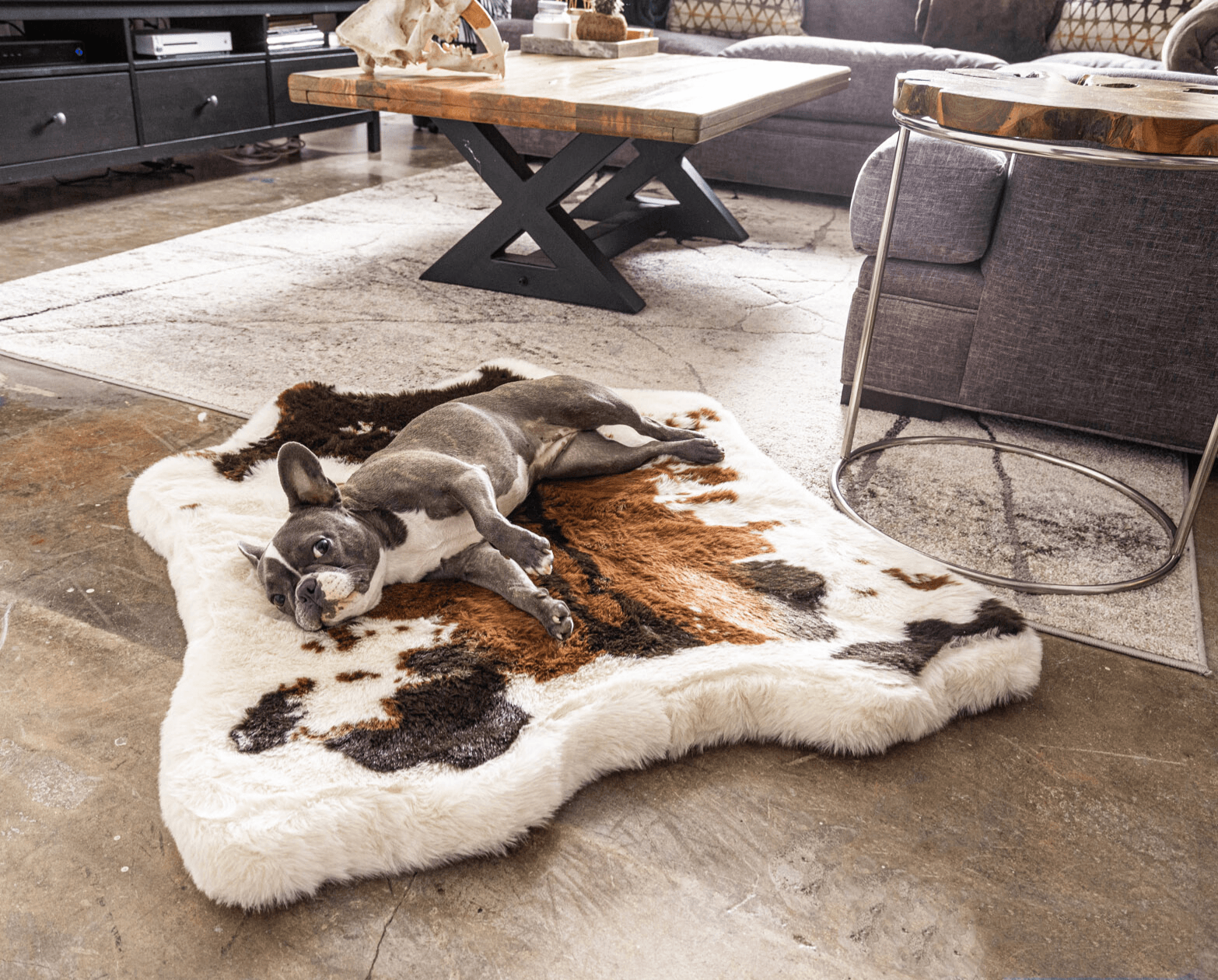 PupRug™ Animal Print Memory Foam Dog Bed - Brown Faux Cowhide、mySite、solidvoid