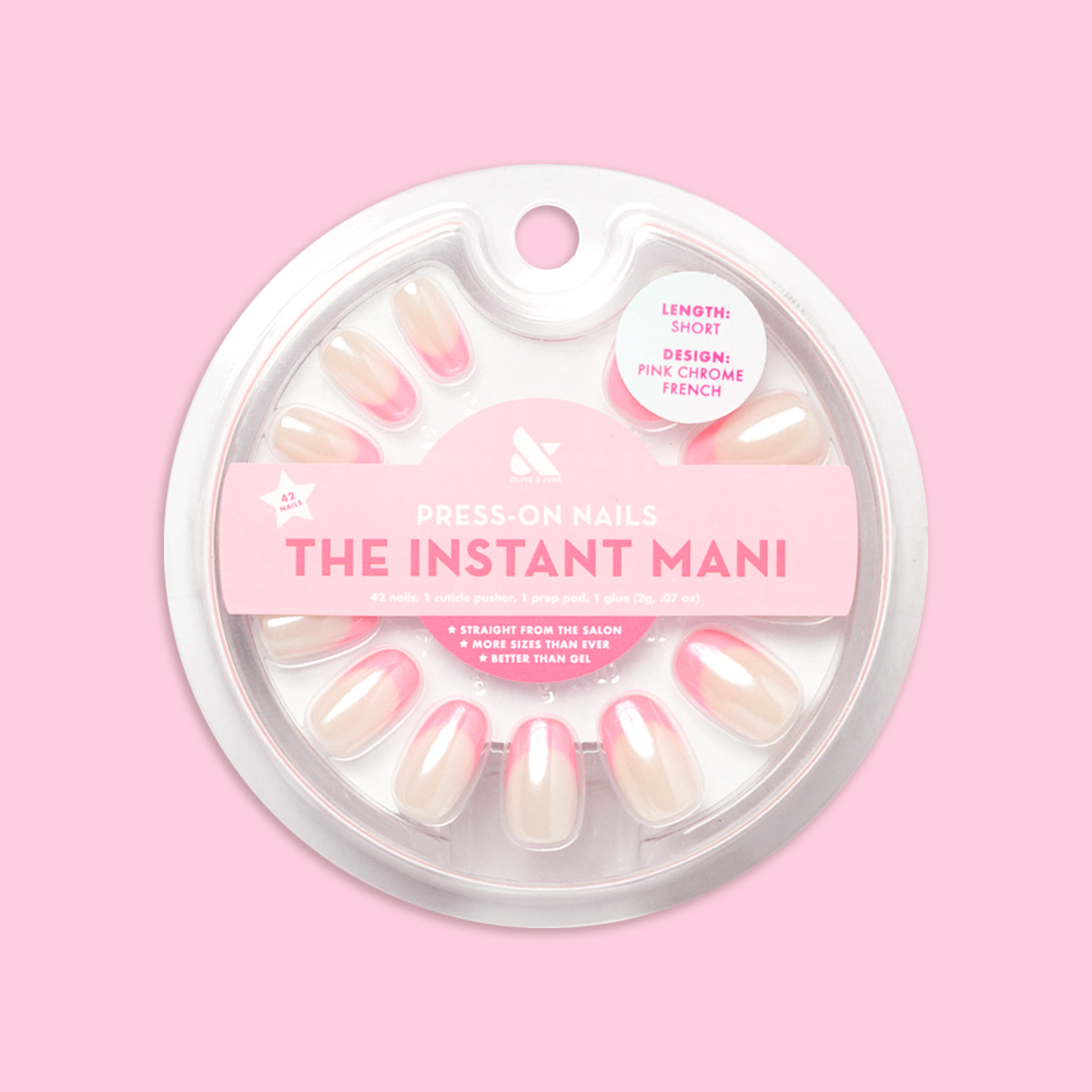 Pink Chrome French - Press-On | Short | Round、mySite、solidvoid