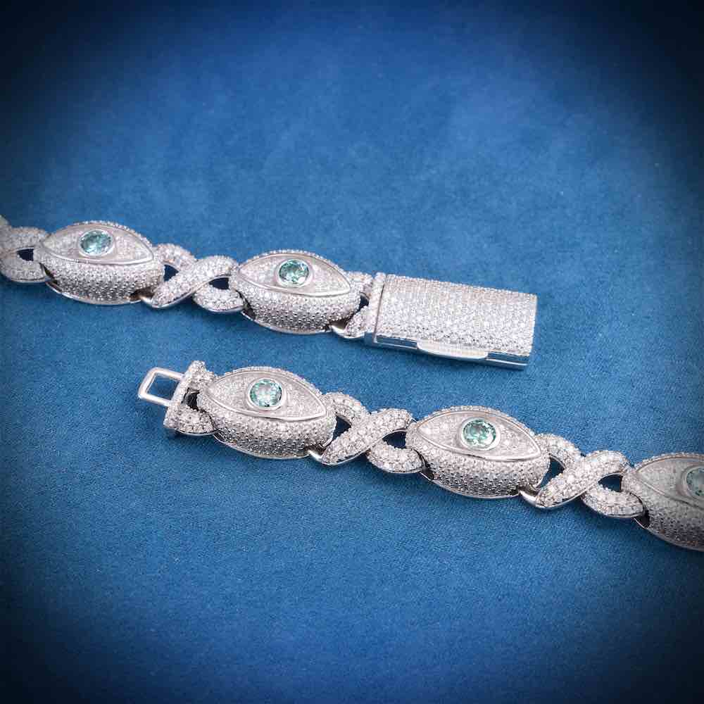 15MM Iced Out Blue Gemstone Evil Eye Eternity Chain 14K Gold、mySite、hinf8tx79