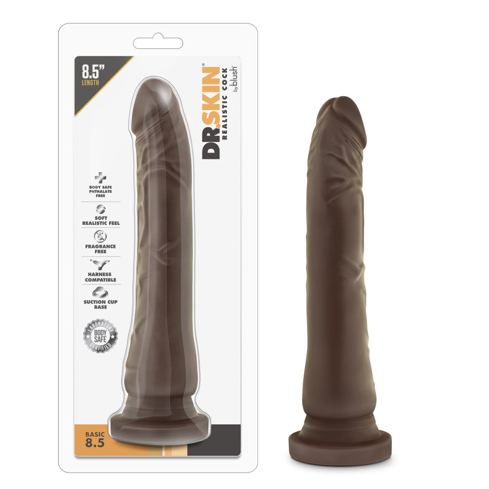 Dr. Skin By Blush® | Basic Realistic Curved G-Spot Chocolate 9-Inch Long Dildo With Suction Cup Base、mySite、bottomscart