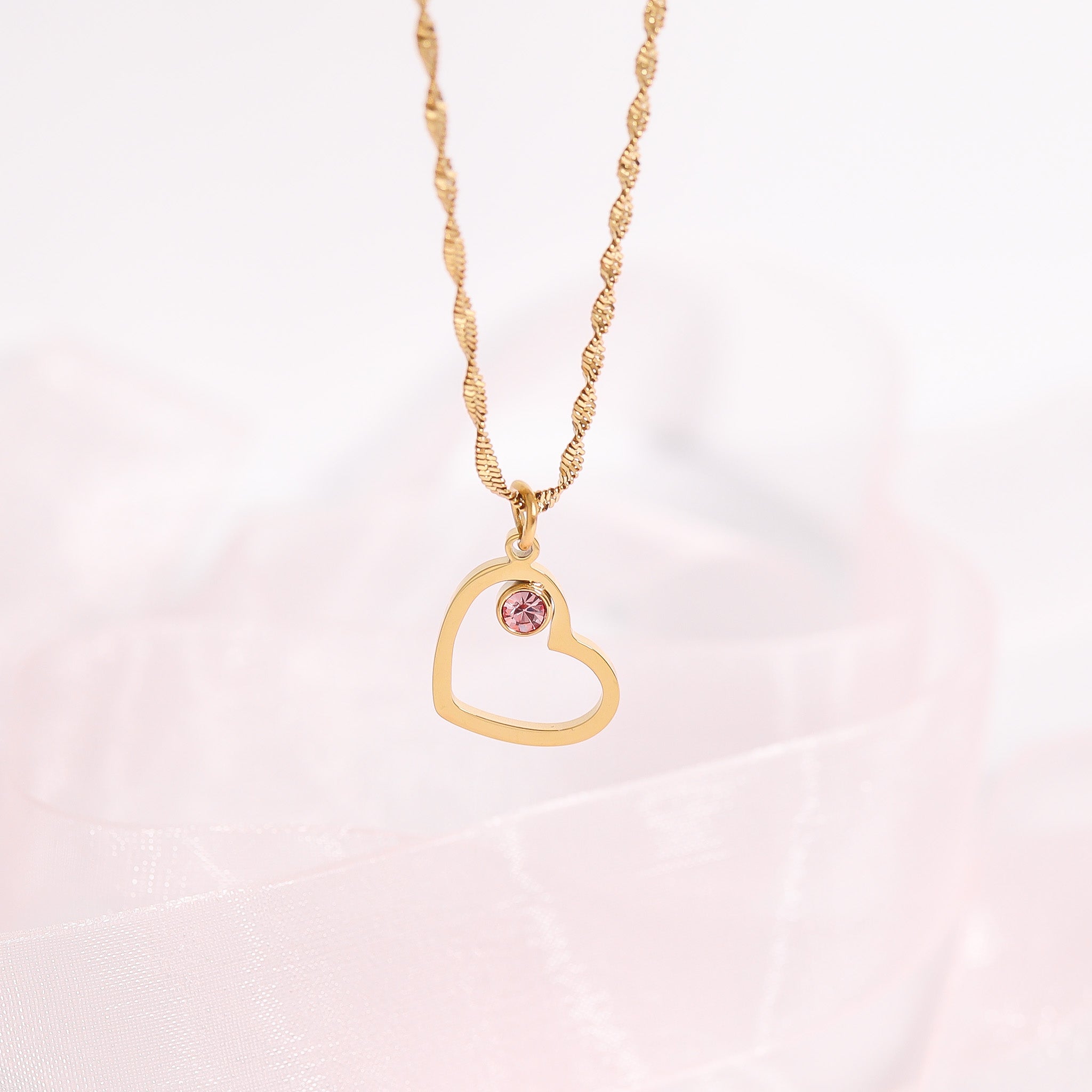 18K Gold PVD Stainless Steel Birthstone Heart Charm / PDL0219、mySite、dreamappss