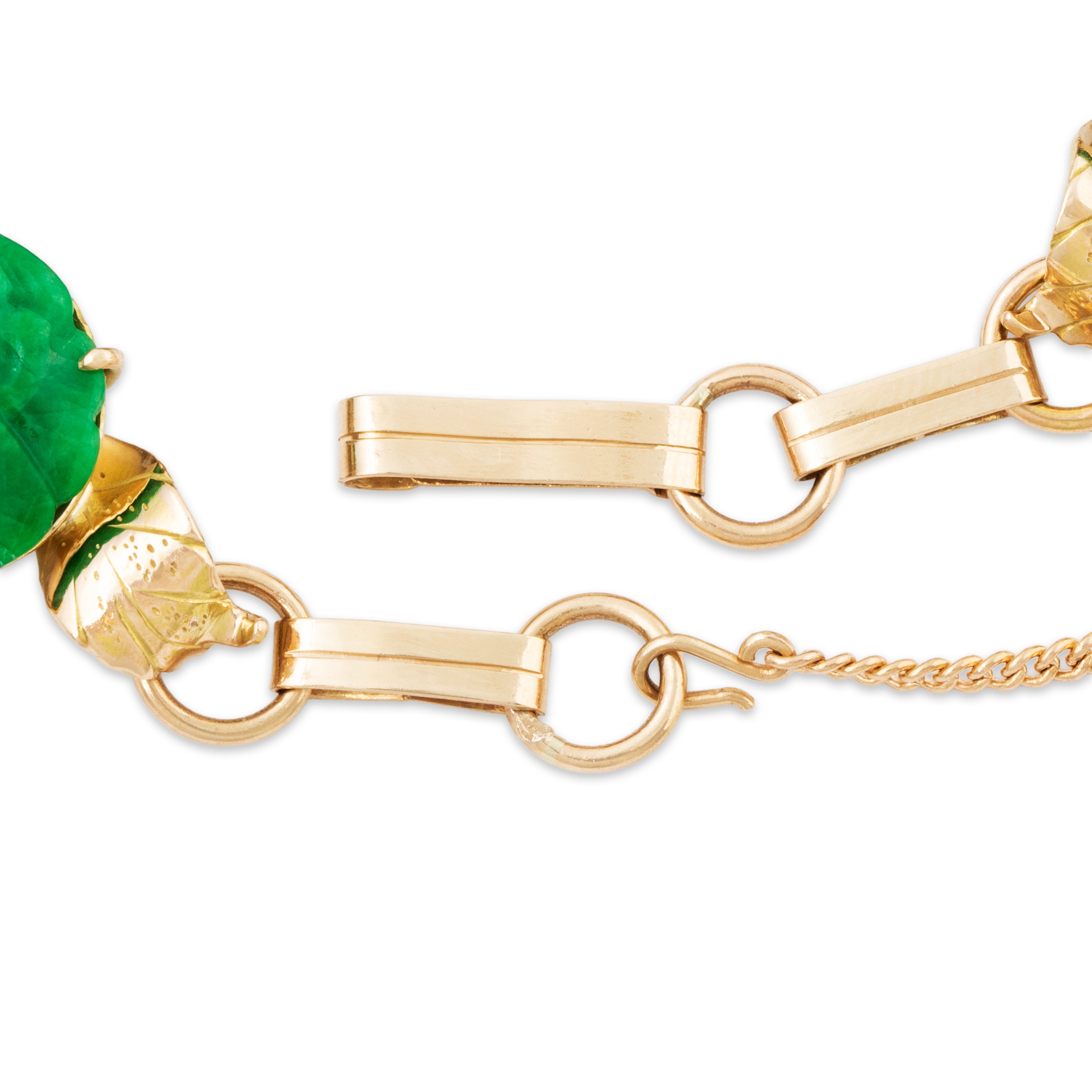 Vintage Ming's Heavy 14k Yellow Gold 19cttw Jade Carved Blossoms Bracelet 6.75、mySite、hinf8tx79