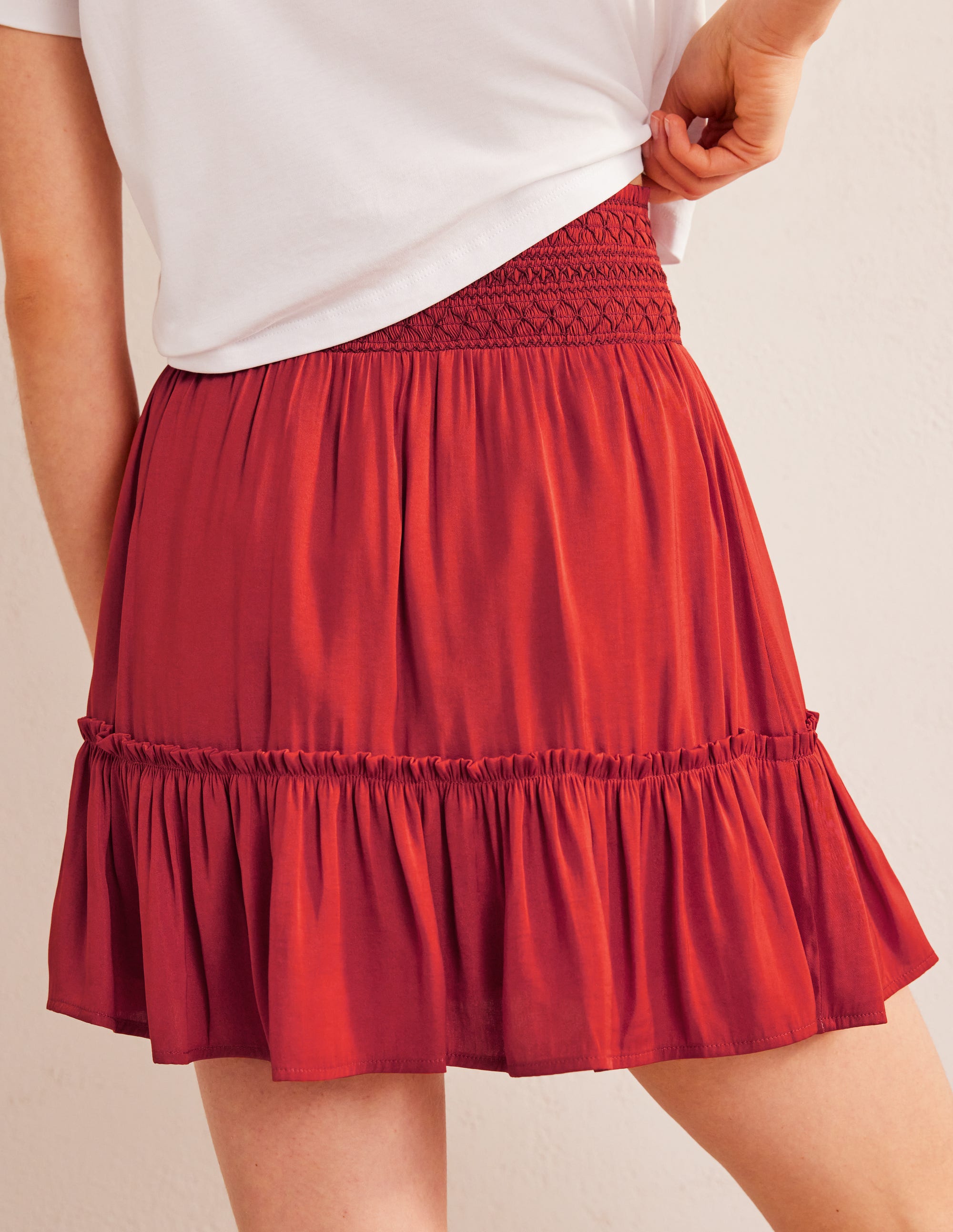  Shirred Waist Mini Skirt-Tomato、mySite、ashleygrahame