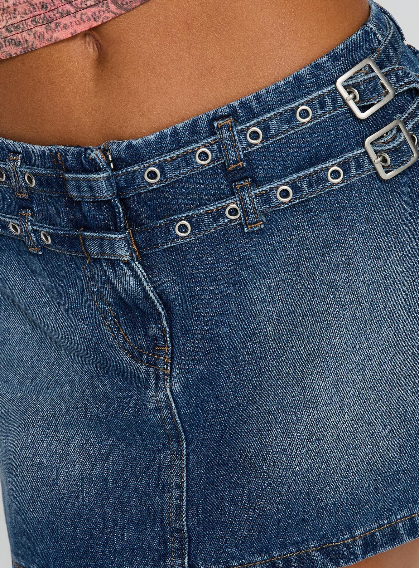 Baccarat Belted Denim Mini Skirt Mid Blue Wash、mySite、solidvoid