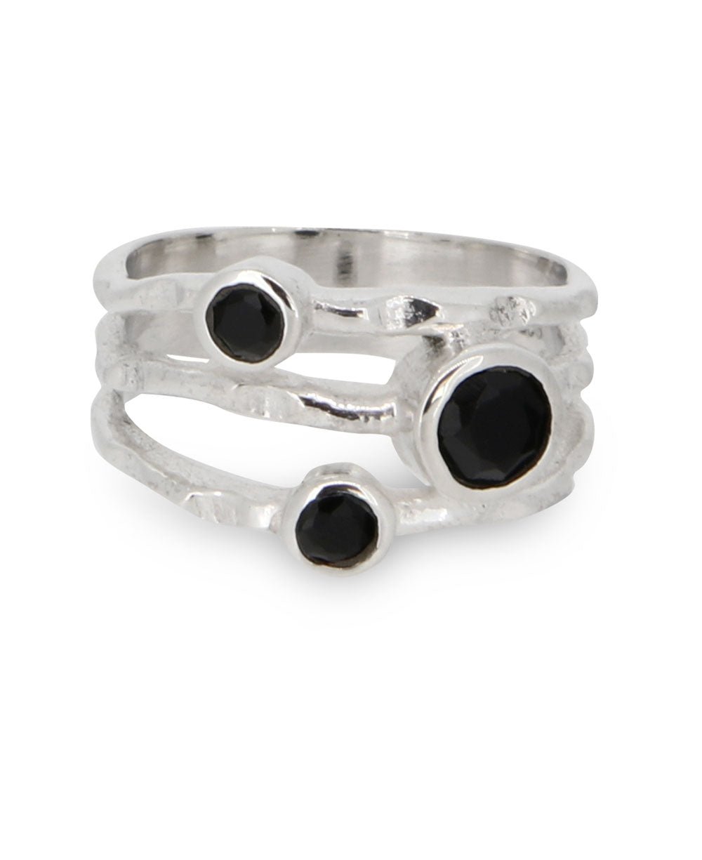 Black Onyx Triple Gemstone Ring, Sterling Silver、mySite、topwebapps