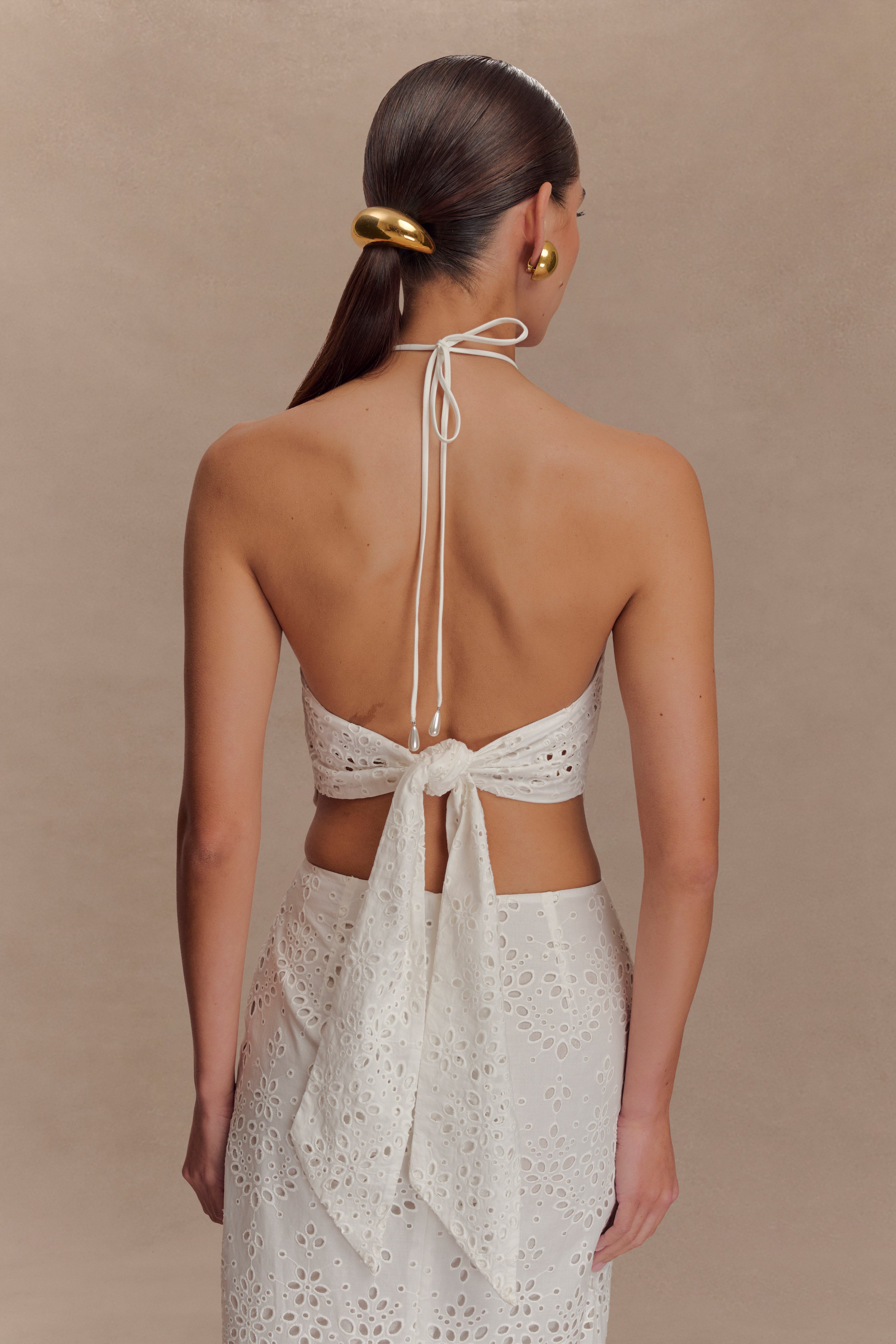 Kensley Broderie Halter Top - White、mySite、solidvoid