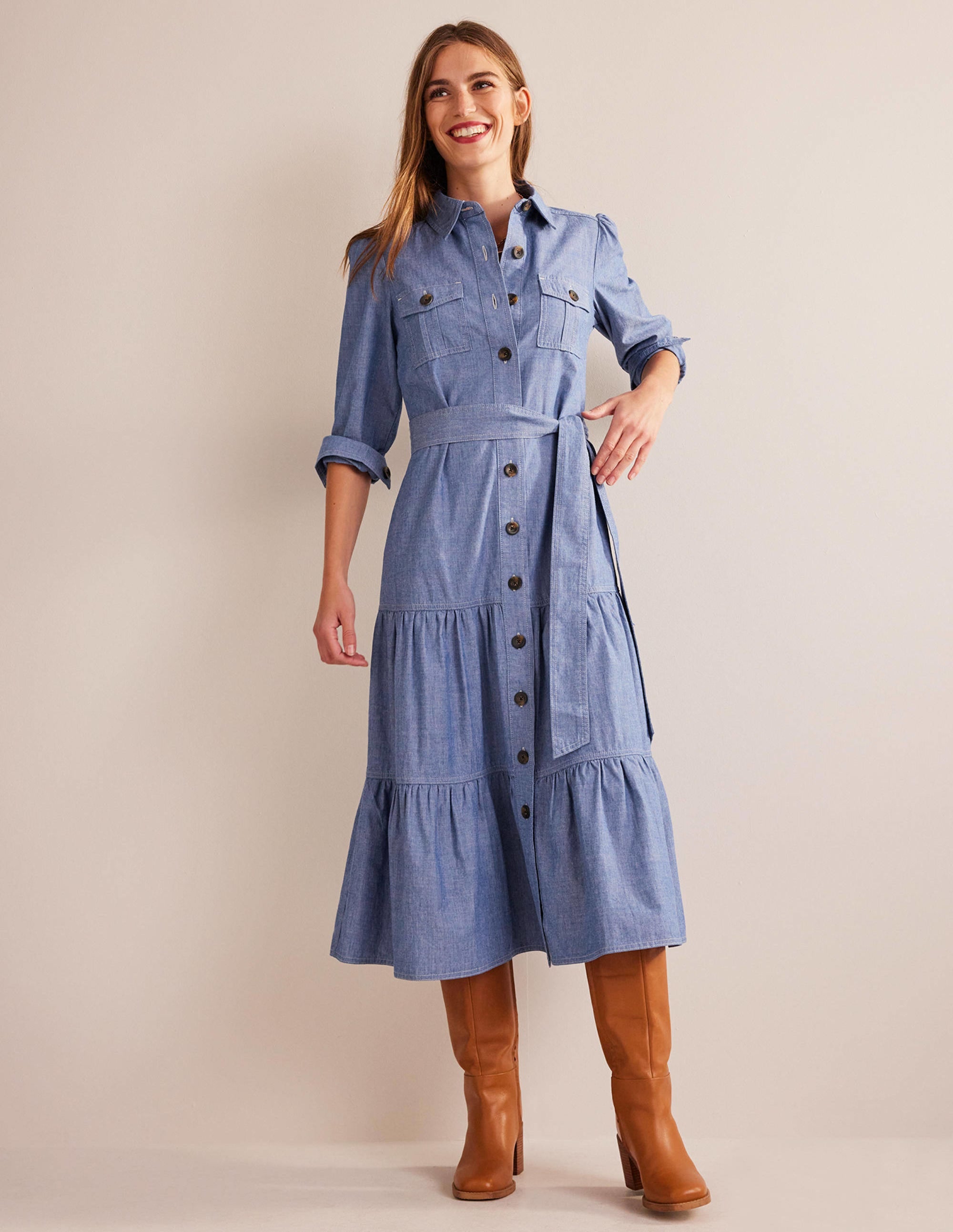  Lily Chambray Midi Shirt Dress-Chambray、mySite、ashleygrahame