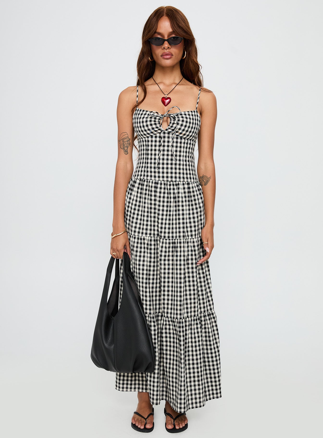 Avaleine Tiered Maxi Dress Black / White Check、mySite、solidvoid
