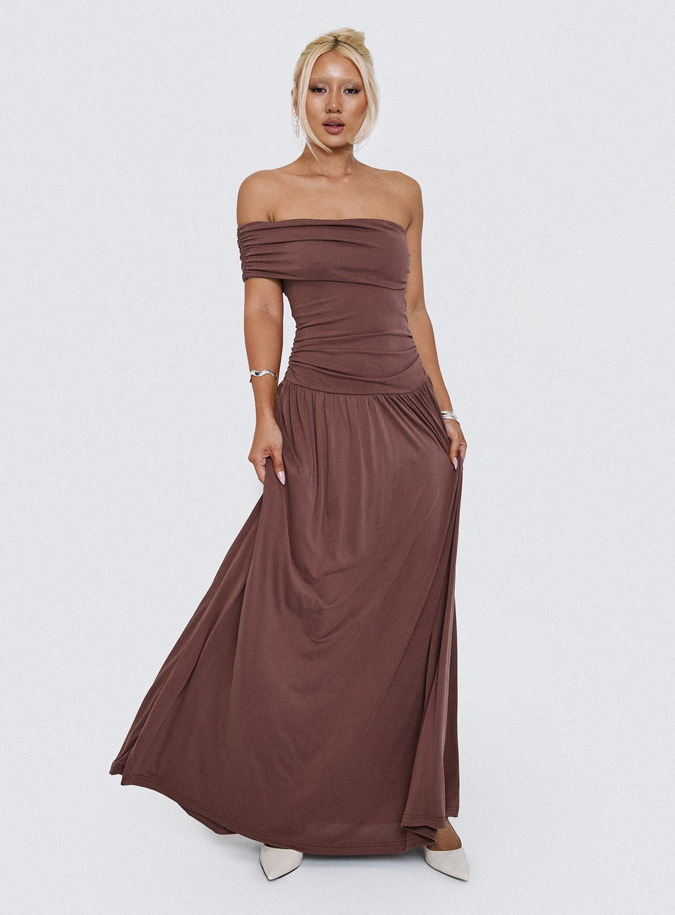 Decadence Strapless Maxi Dress Brown、mySite、solidvoid