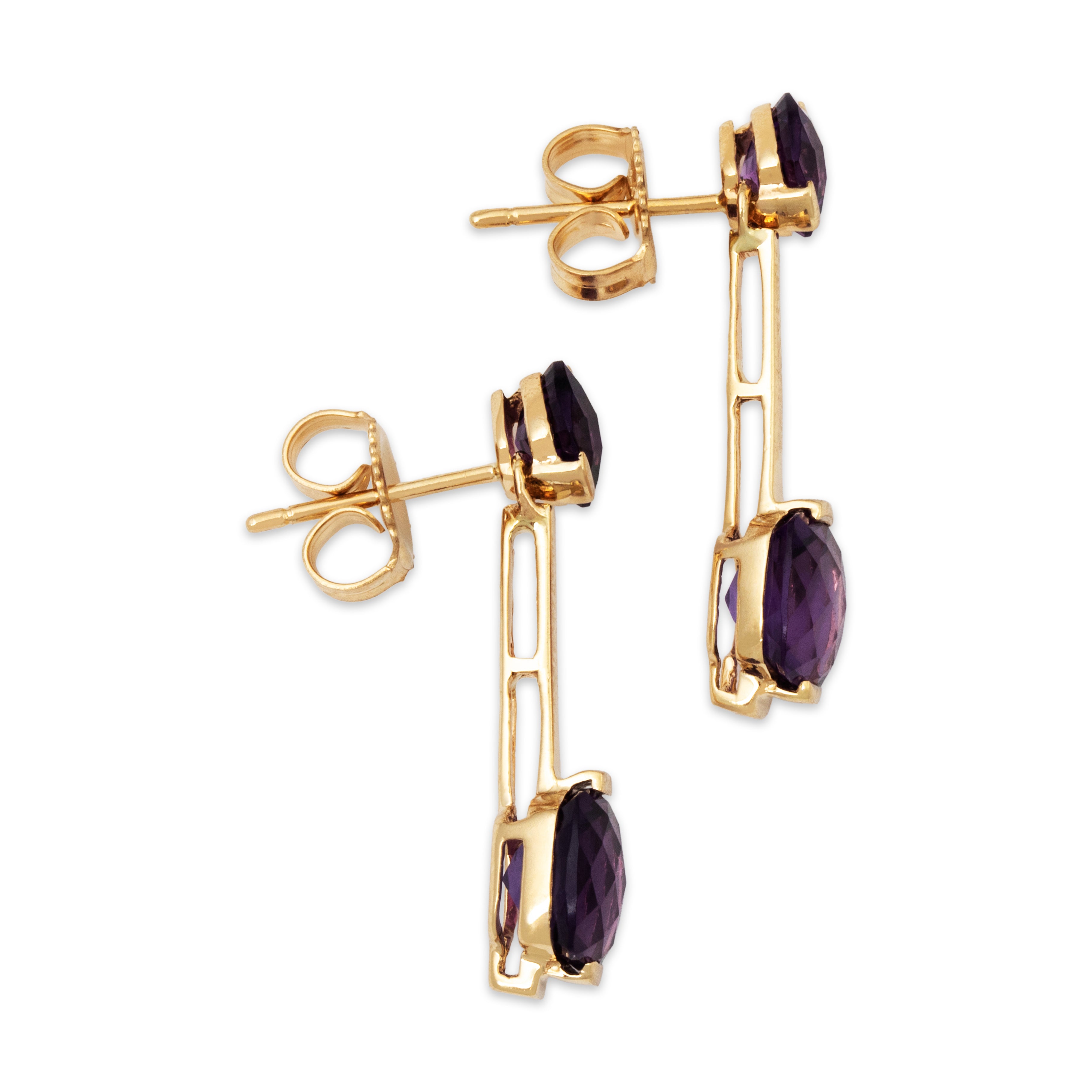 Vintage 14k Yellow Gold Amethyst Checkerboard Cushion Drop Earrings、mySite、hinf8tx79