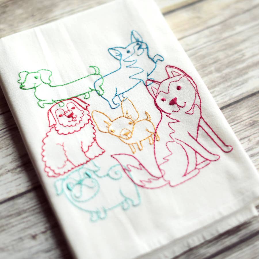Lots of Dogs or Cats Lint-free Heavyweight Embroidered Floursack Tea Towel Handmade、mySite、g9winljtr
