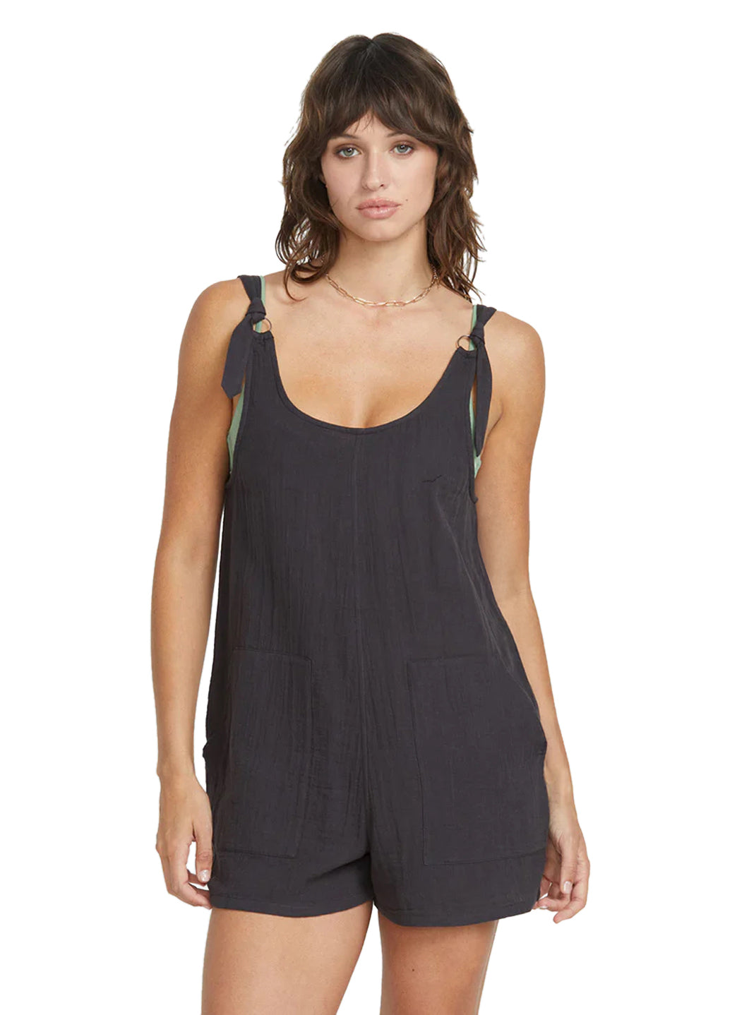Volcom Women's Solid Lil Tie Strap Romper、mySite、noshort