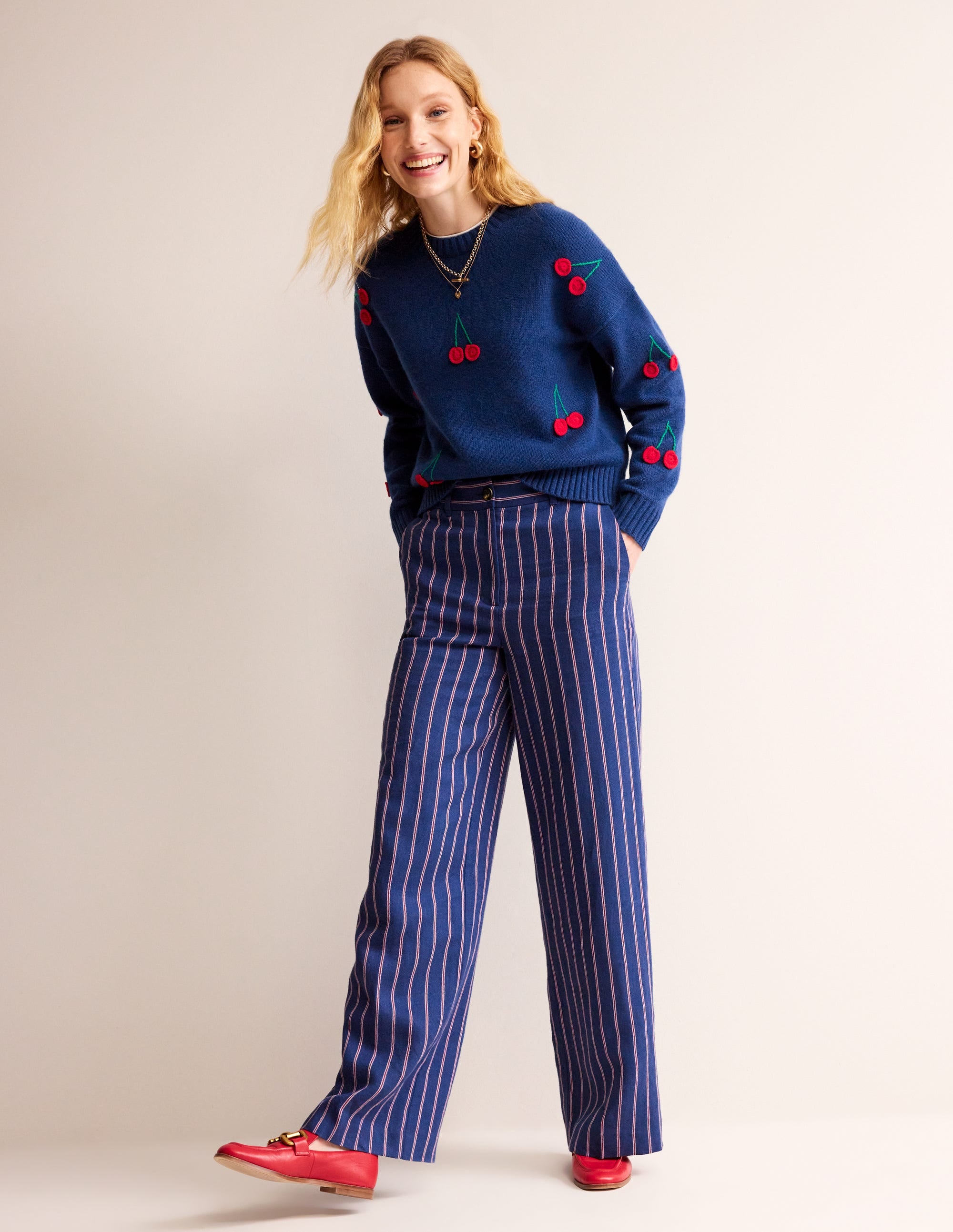  Hand Embroidered Jumper-Blue Decadence, Cherries、mySite、ashleygrahame