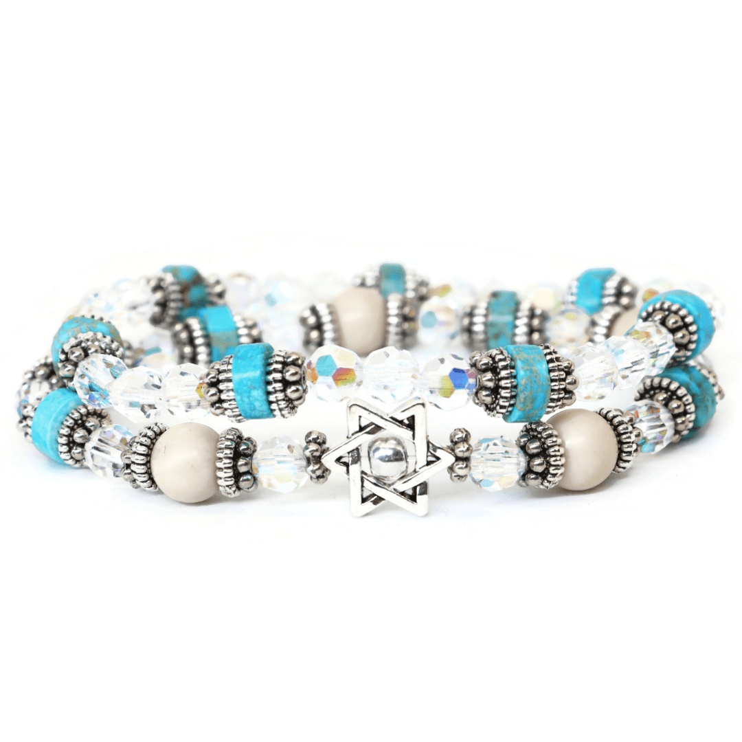 Jasper and Fossil Stone Star of David Bracelet Set、mySite、topwebapps