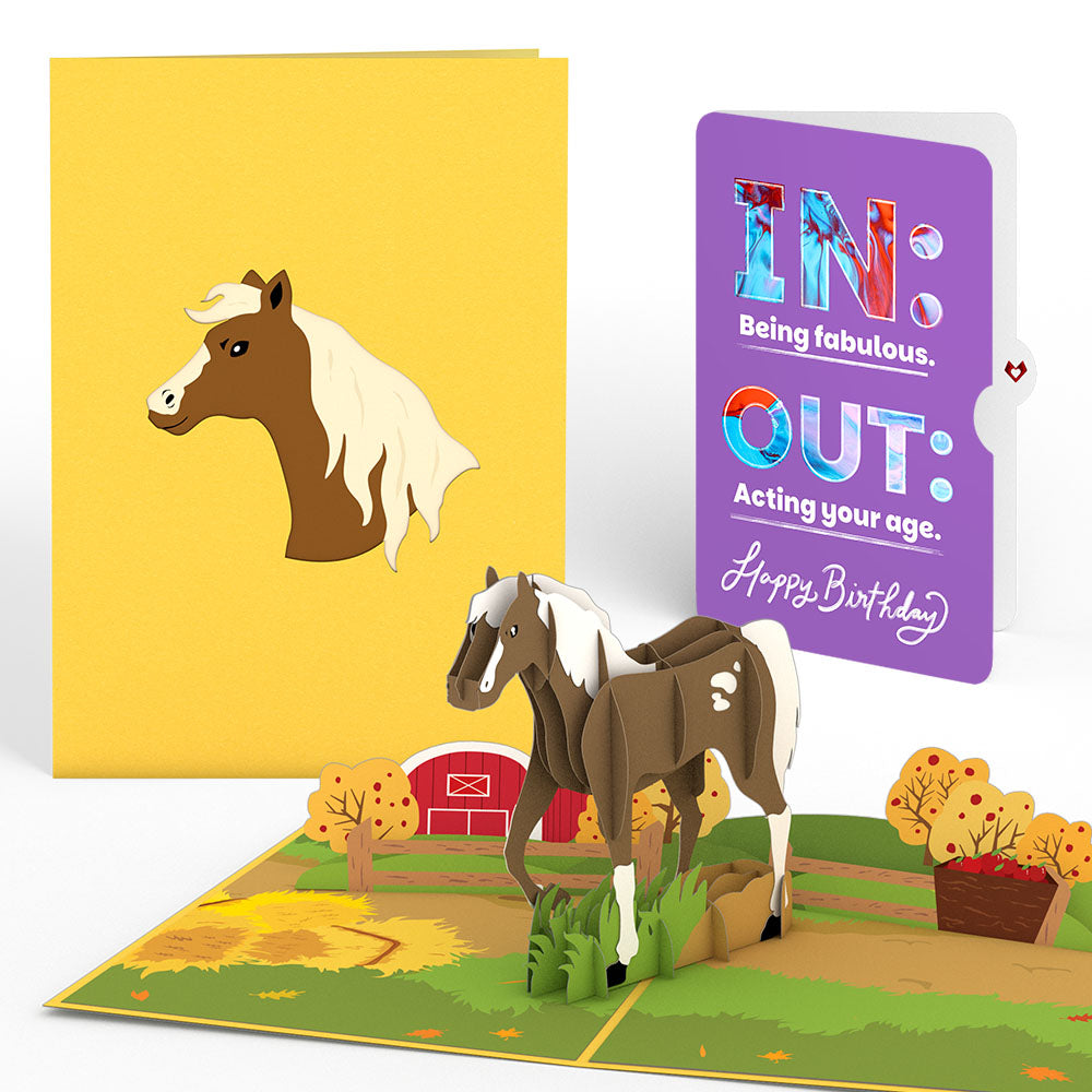 Horse Birthday Pop-Up Card and IN & OUT Sentiment Set、mySite、solidvoid