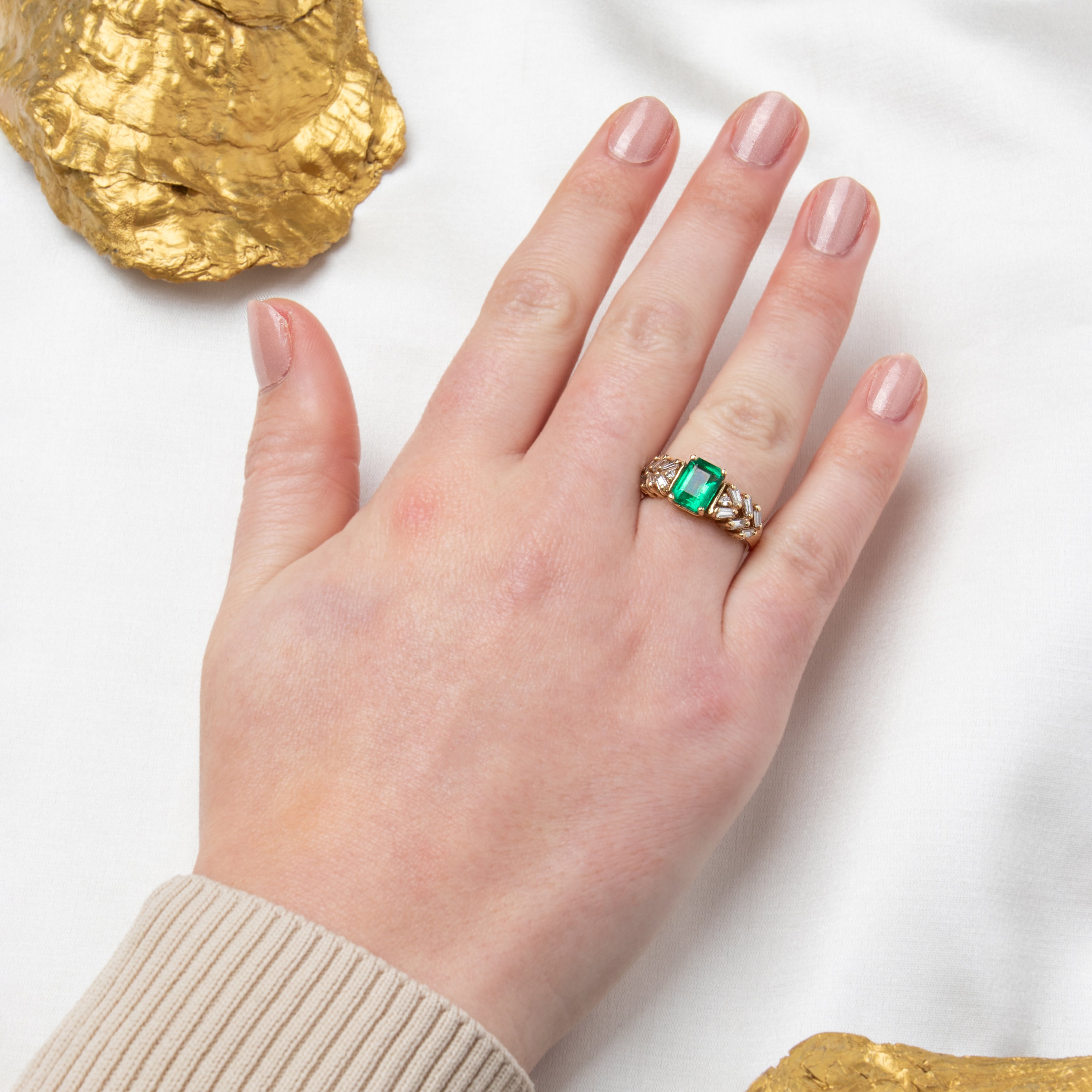 Vintage 14k Yellow Gold 1.7ct Emerald .50cttw Diamond Ring 6.75、mySite、hinf8tx79