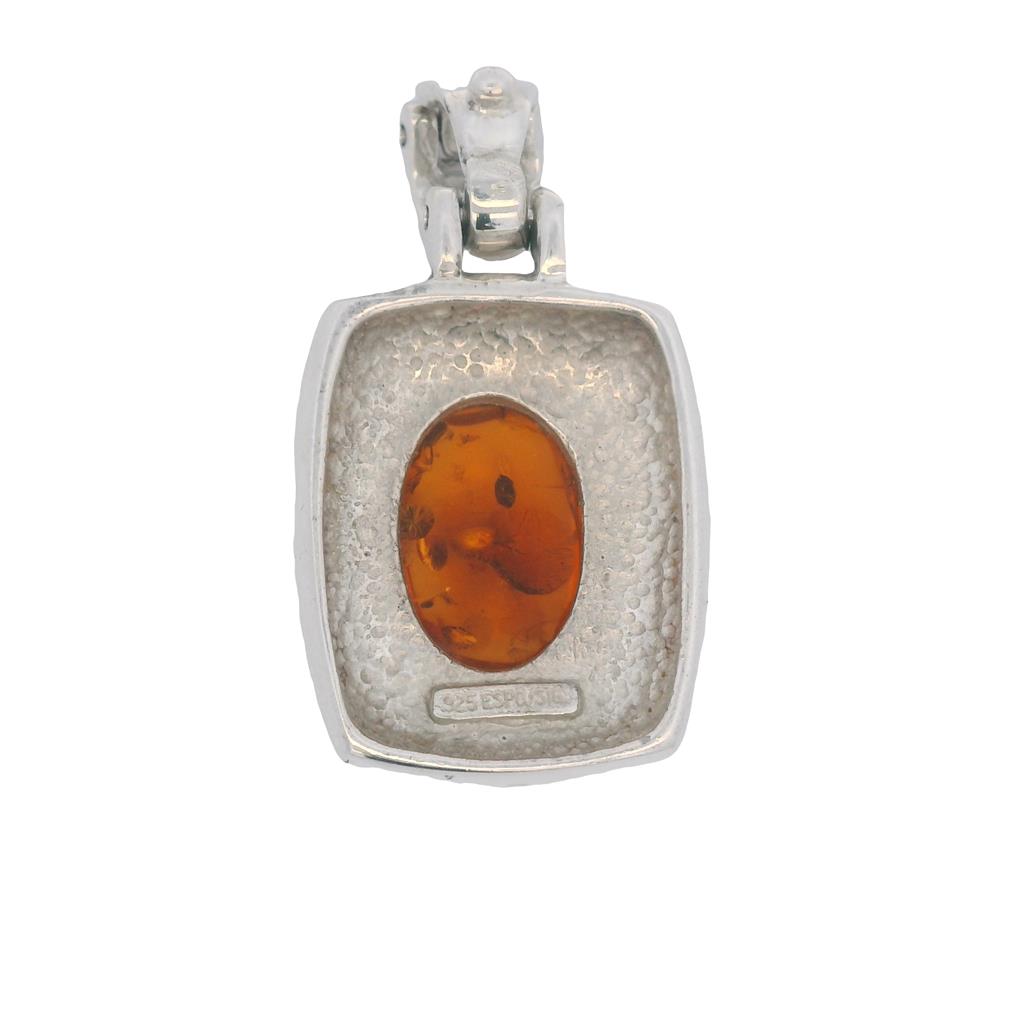  Estate Sterling Silver Oval Amber Solitaire Pendant