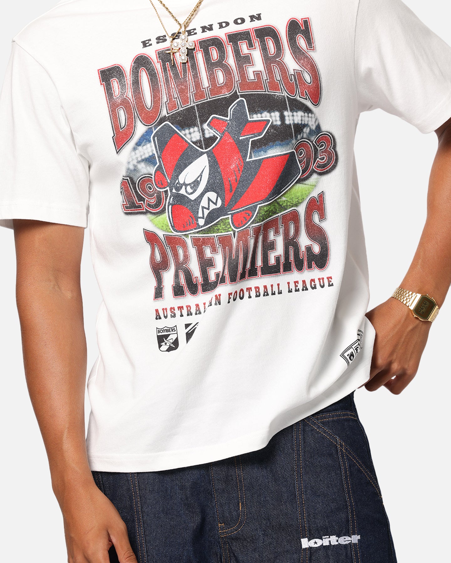 Mitchell & Ness Essendon Bombers Mascot T-Shirt Vintage White、mySite、zt4zffjzw