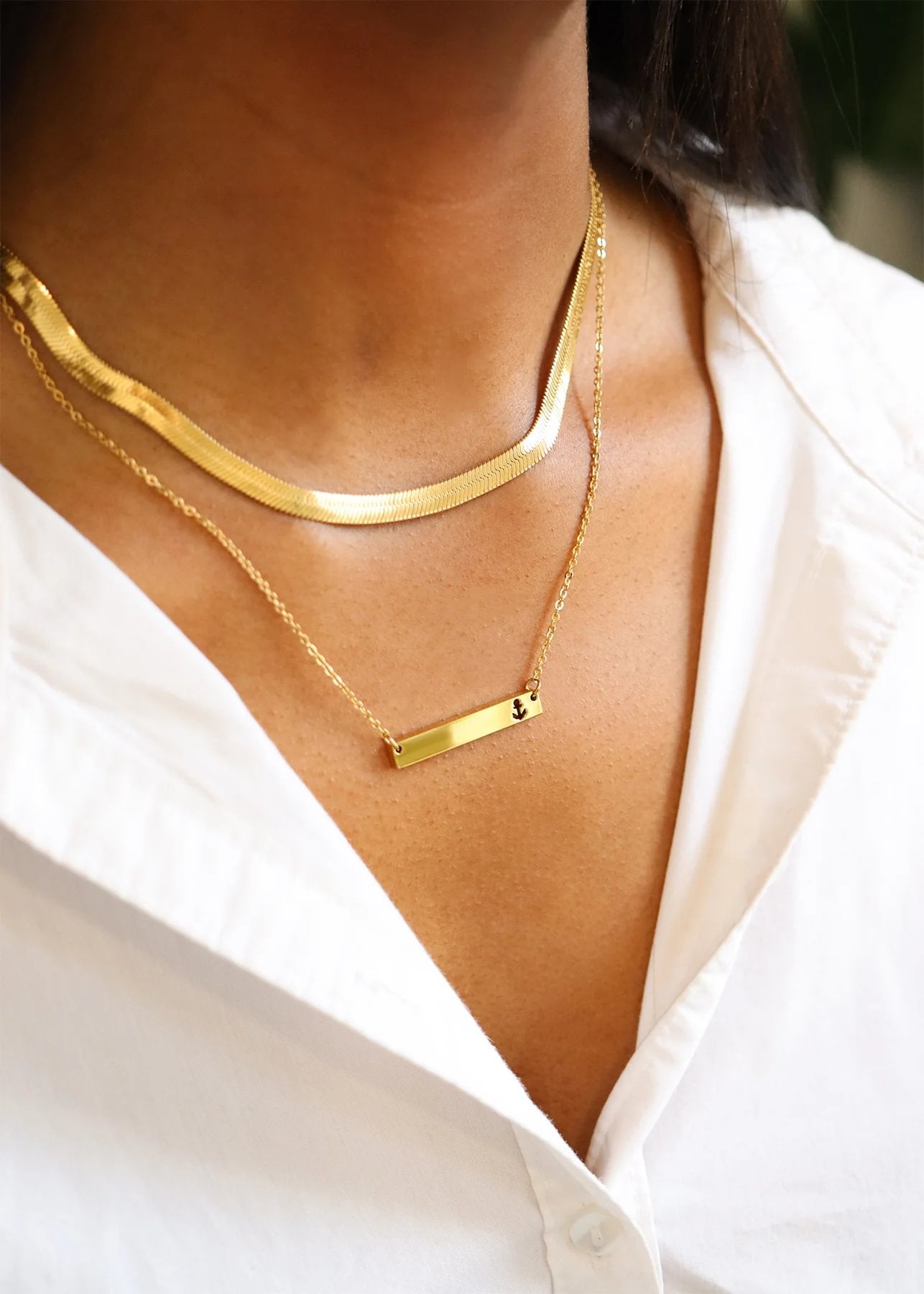 18K Gold PVD Stainless Steel Anchor Cutout Horizontal Blank Bar Necklace / SBB0157、mySite、dreamappss