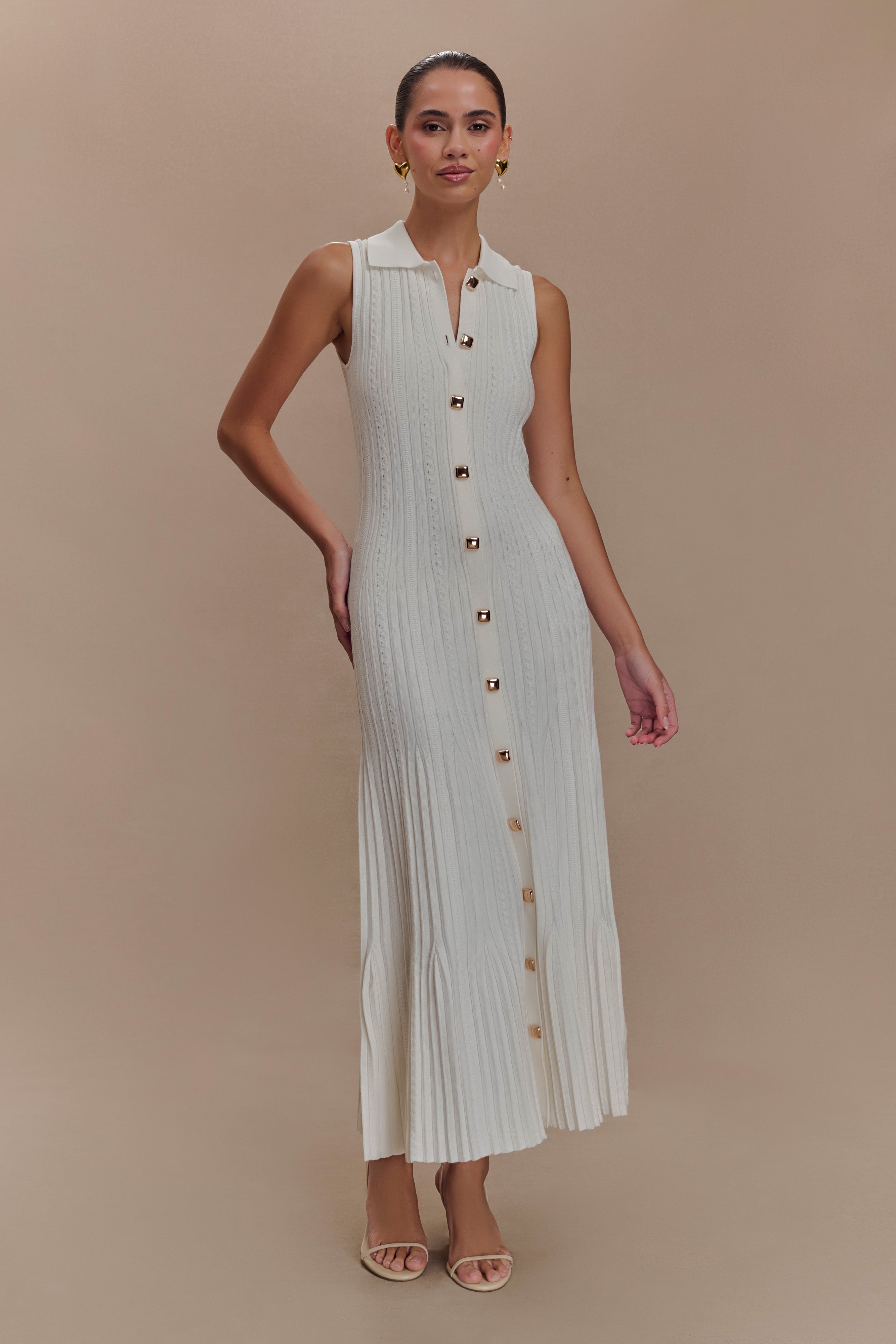 Margie Sleeveless Knit Midi Dress - White、mySite、solidvoid