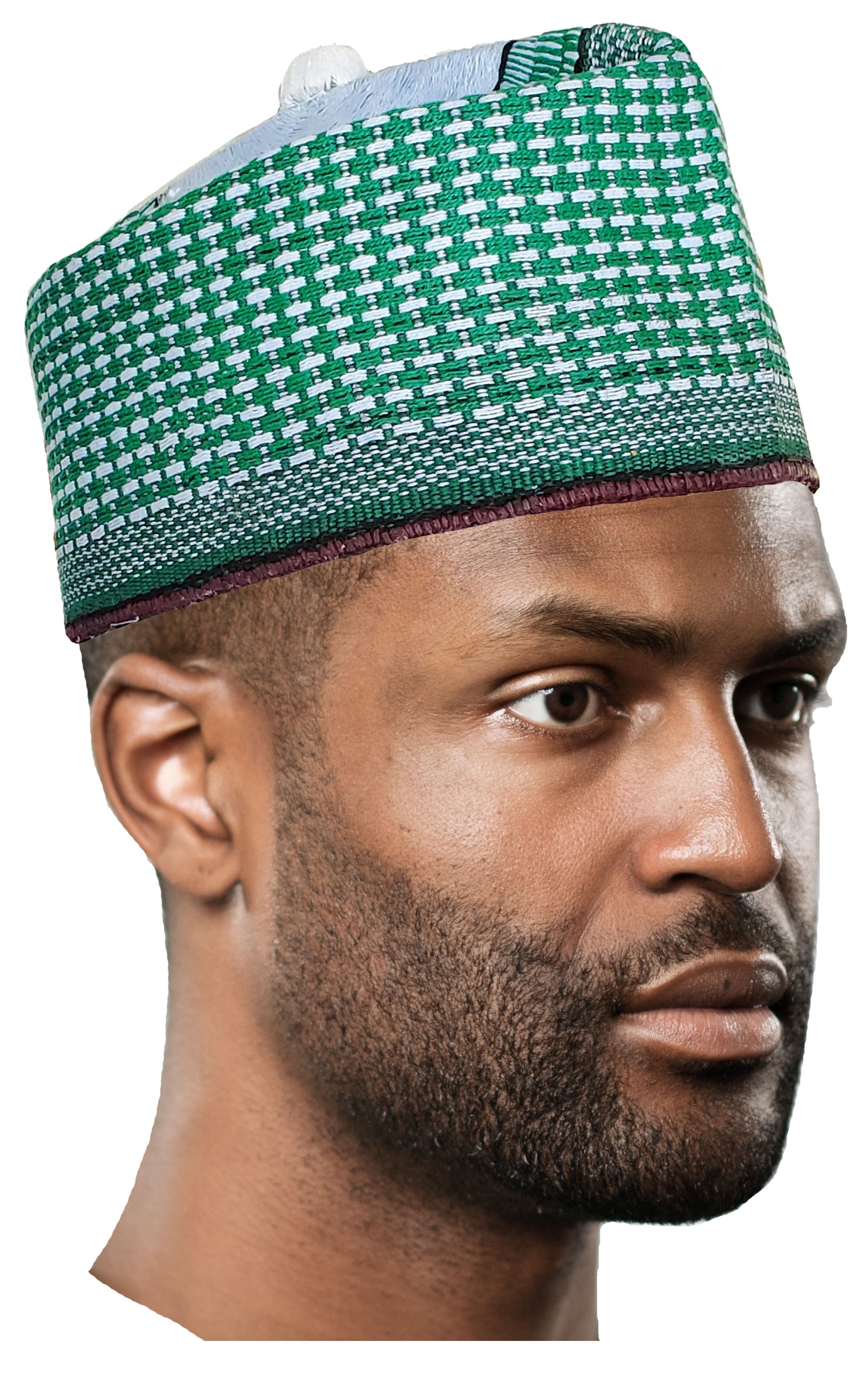 Suleimani Green and White Hausa Mallam Cap Fulani Hula Hand-Crafted African Traditional Kufi hat DPH626、mySite、solidvoid