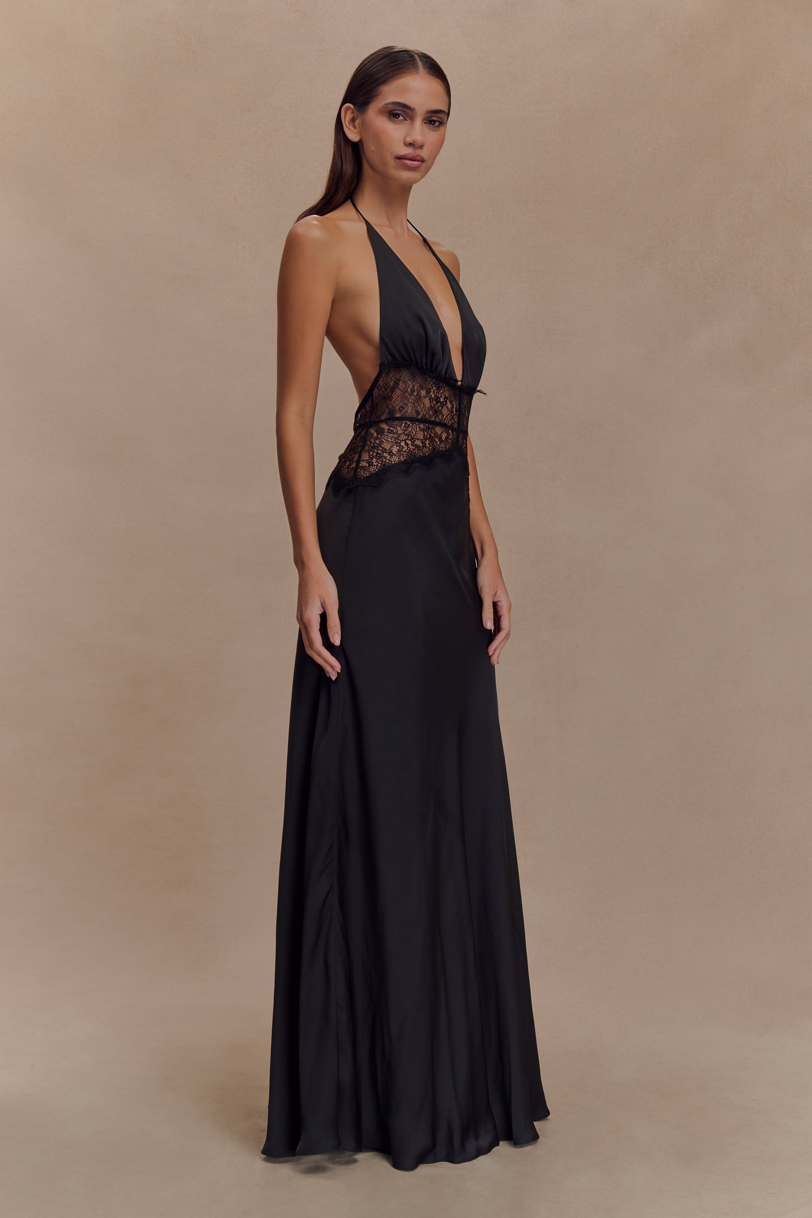 Dinah Lace And Satin Maxi Dress - Black、mySite、solidvoid