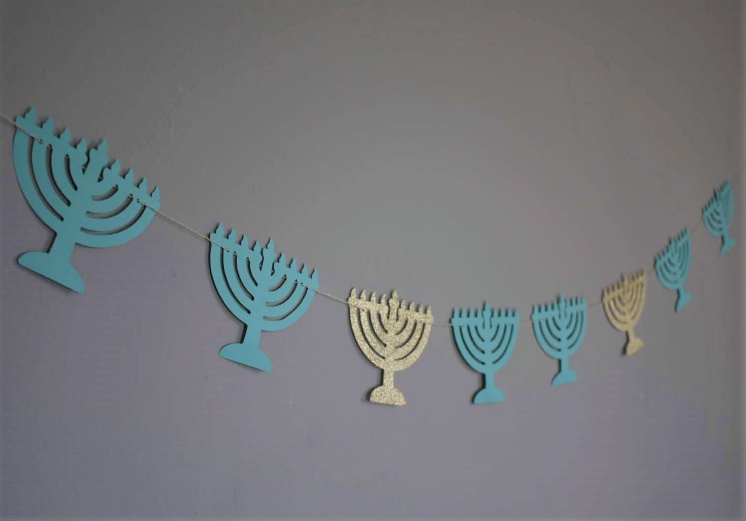 Menorah Garland - Light Blue and Gold、mySite、topwebapps