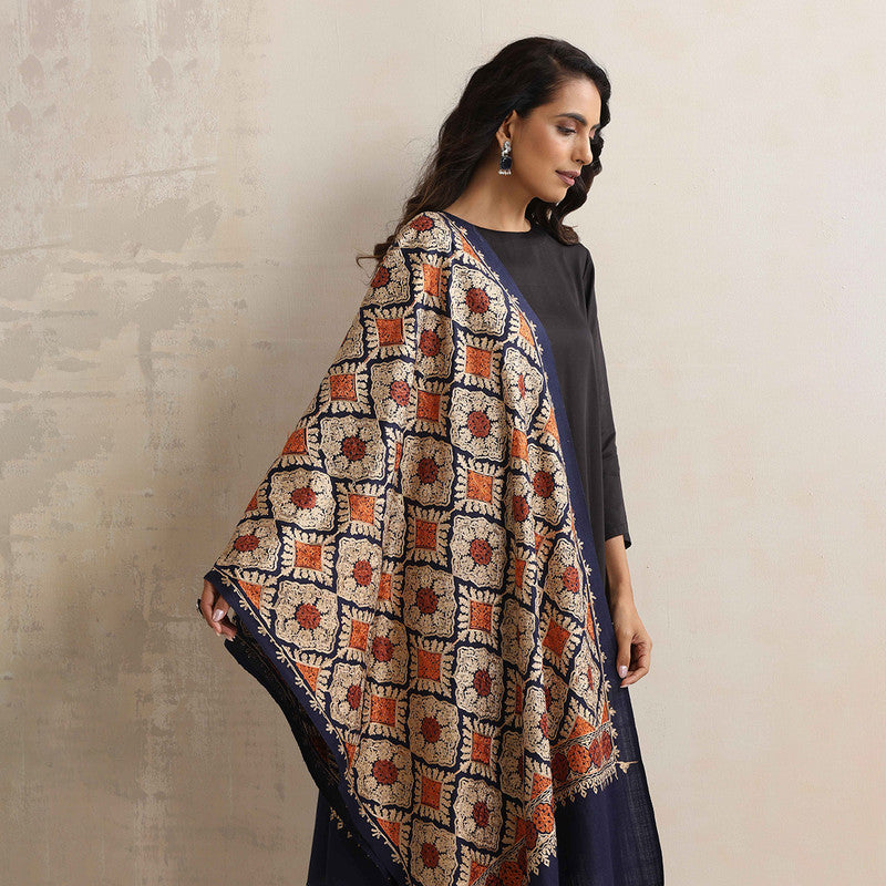 Woolen Stole | Embroidered | Navy Blue、mySite、camillekostekn