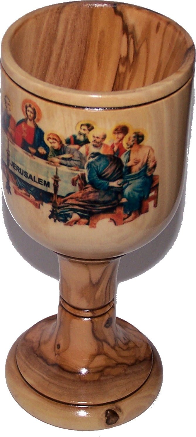  Large Communion Wine Goblet with imprinted Last supper by Laser Technology - Colored - Chalice Olive Wood (6 Inches Large) - Asfour Outlet Trademark、mySite、elrpsem3k