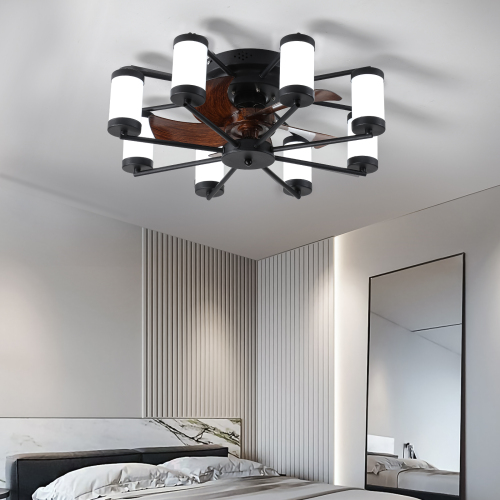 22-inch Modern Ceiling Fan with LED Light – 5-Blade Fan and Cylindrical Light Fixtures for Bedroom, Living Room, and Home Décor、、eastwooduniform