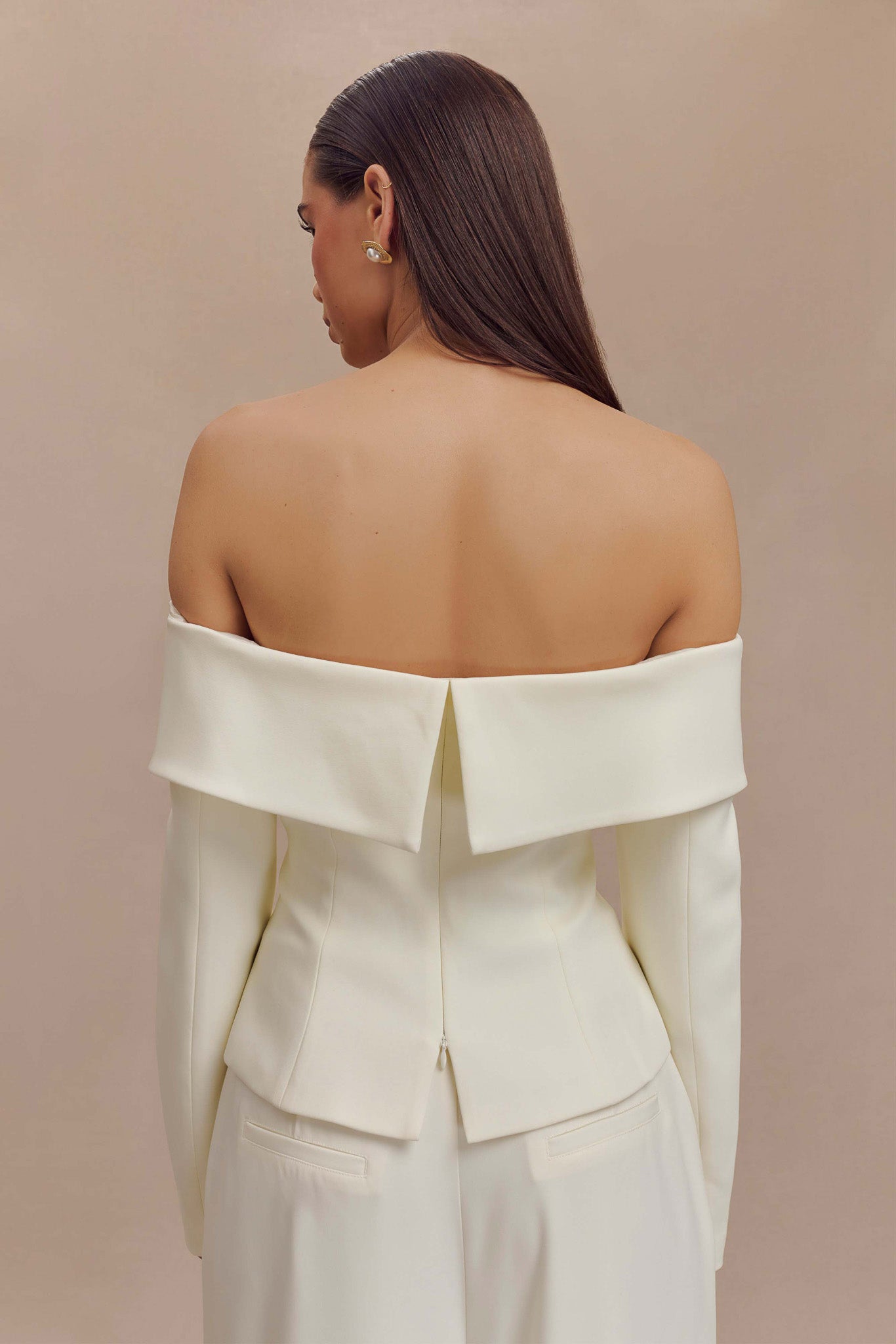 Celene Off Shoulder Jacket - Ivory、mySite、solidvoid