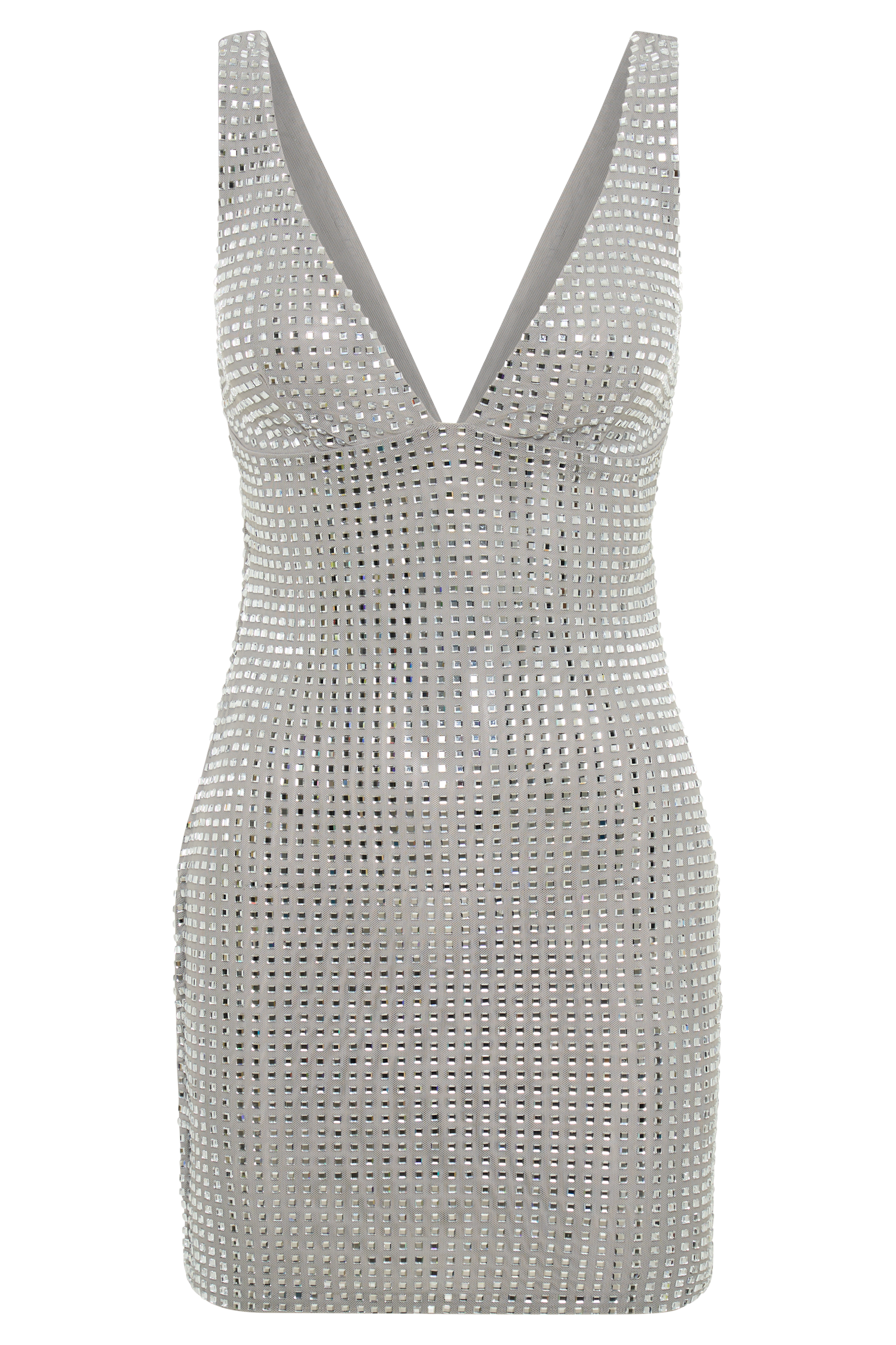 Ryann Mirrored Diamante Mini Dress - Silver、mySite、solidvoid