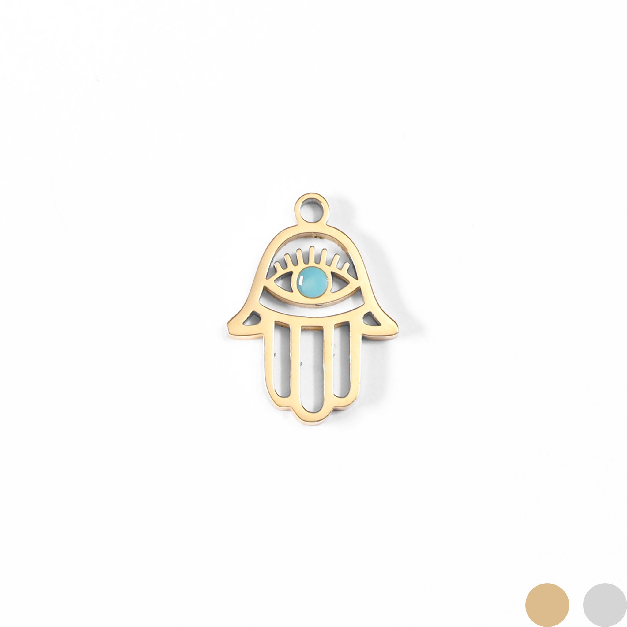 18K Gold PVD Stainless Steel Cutout Hamsa Hand Evil Eye Charm / PDL0023、mySite、dreamappss