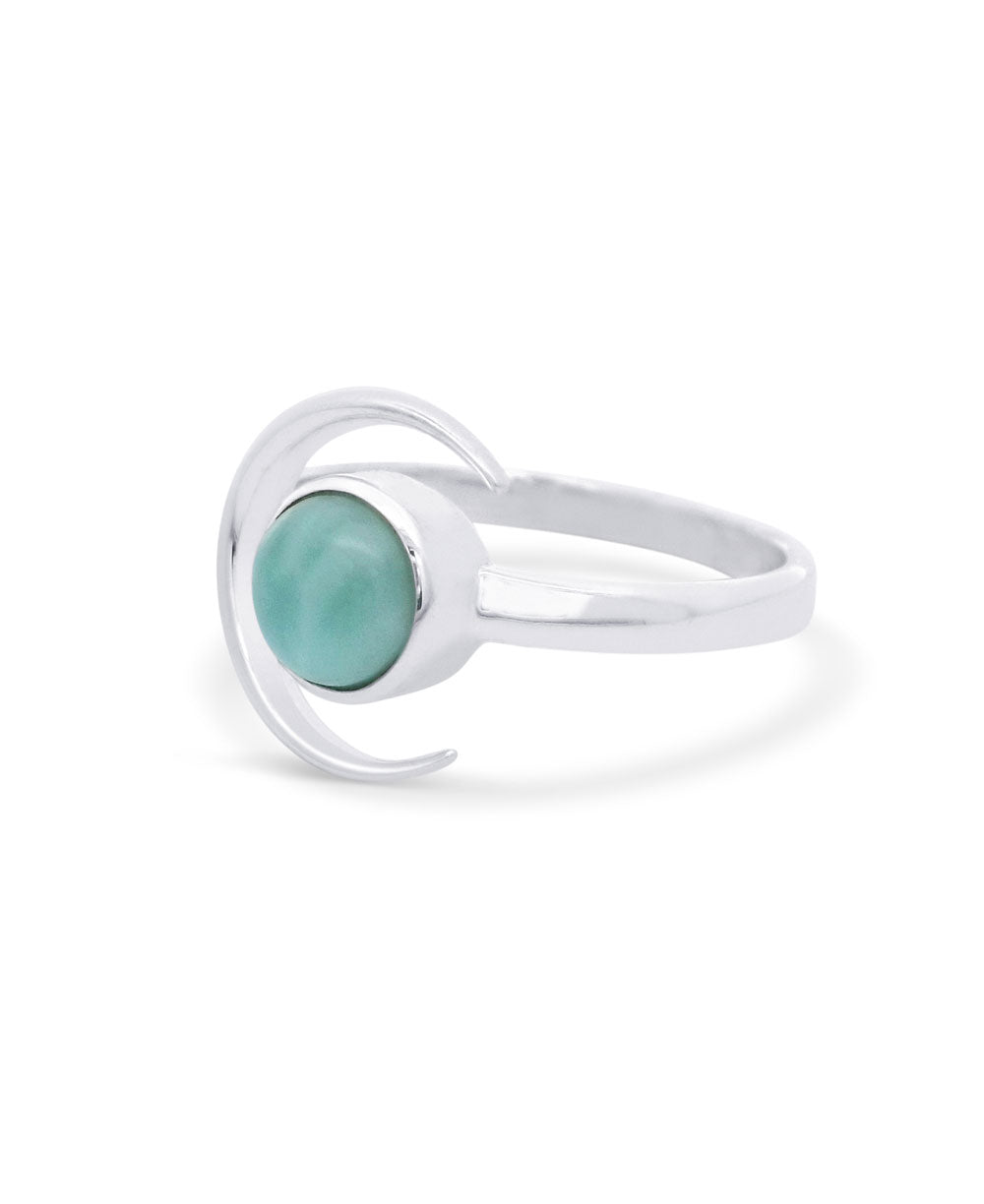 Sterling Silver Larimar Gemstone Ring with Crescent Moon Design、mySite、topwebapps