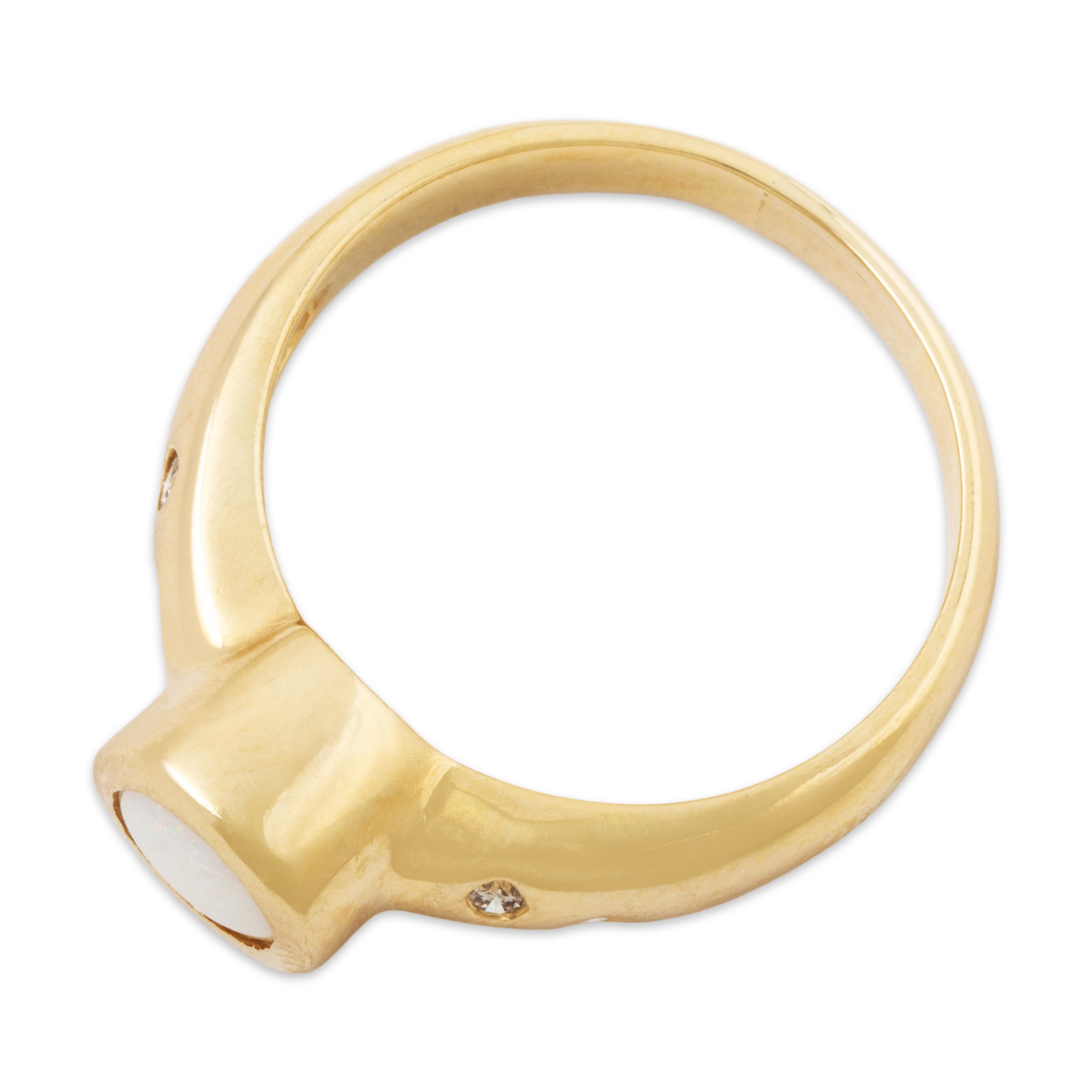 Vintage 14k Yellow Gold Opal Diamond Sleek Ring 8.25、mySite、hinf8tx79