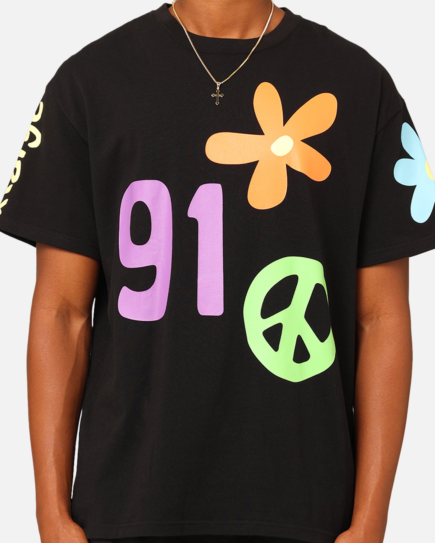 X-Large Flower And Peace T-Shirt Black、mySite、zt4zffjzw
