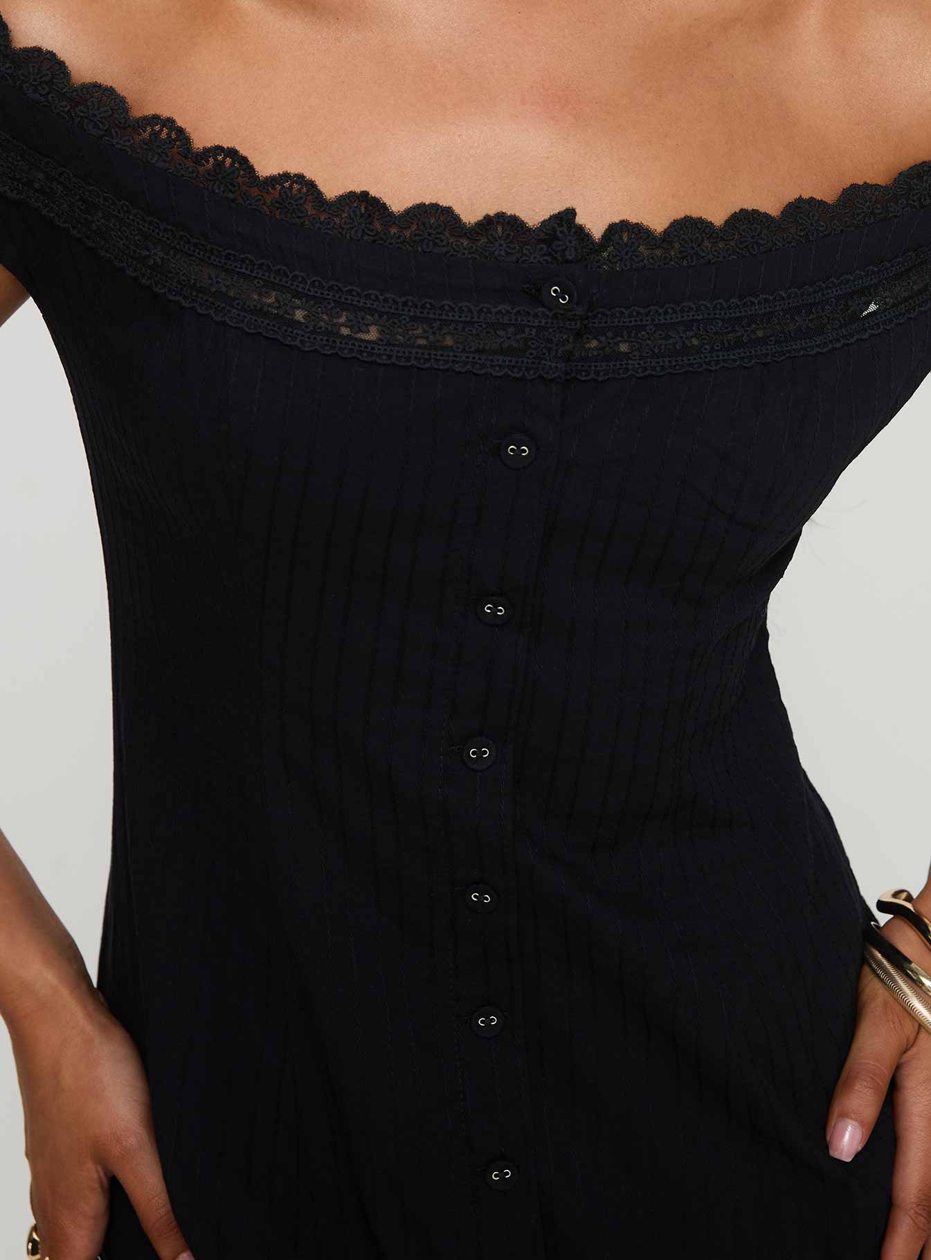 Mirrorball Off The Shoulder Mini Dress Black、mySite、solidvoid