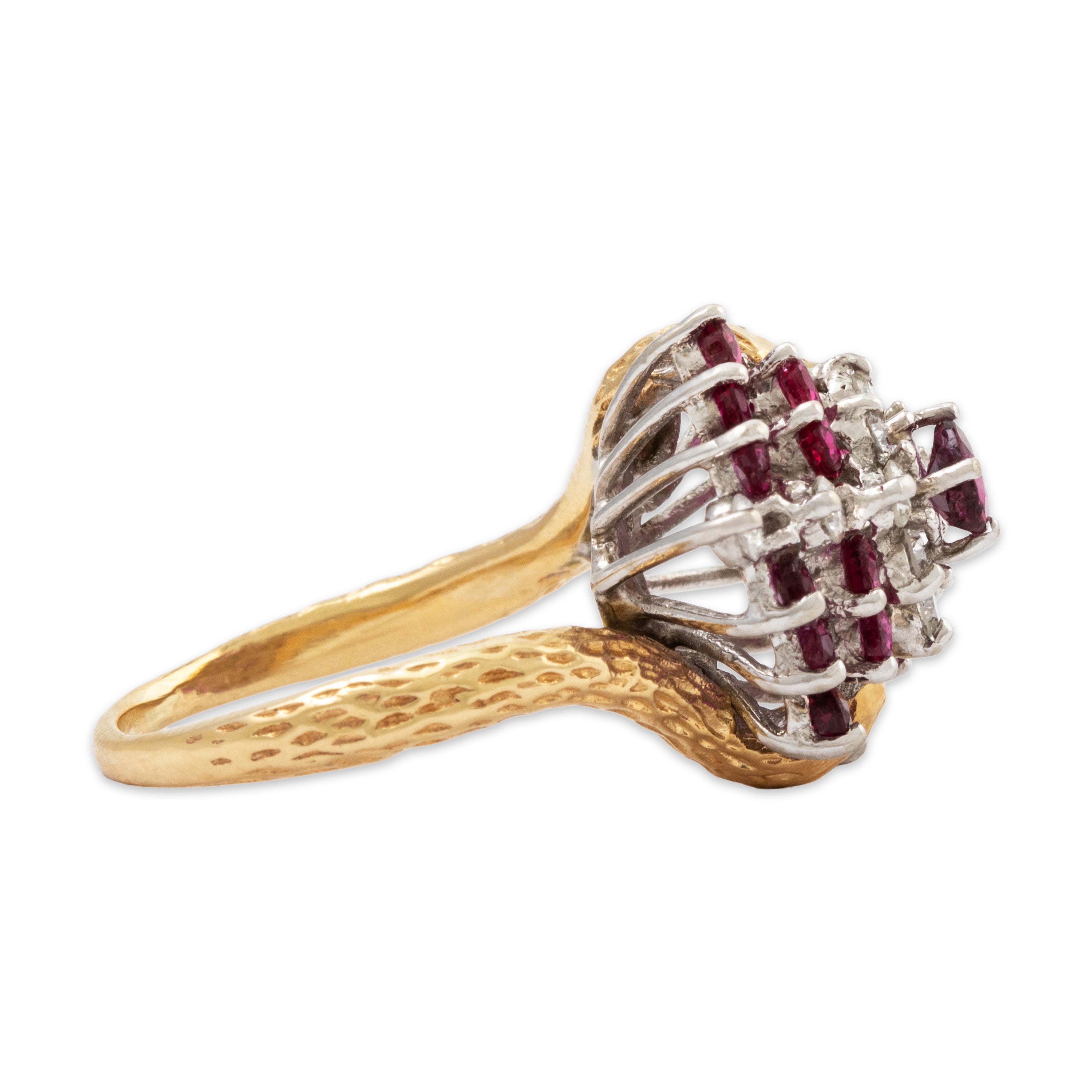 Vintage 14k Yellow & White Gold 2cttw Ruby Diamond Intricate Cocktail Ring、mySite、hinf8tx79
