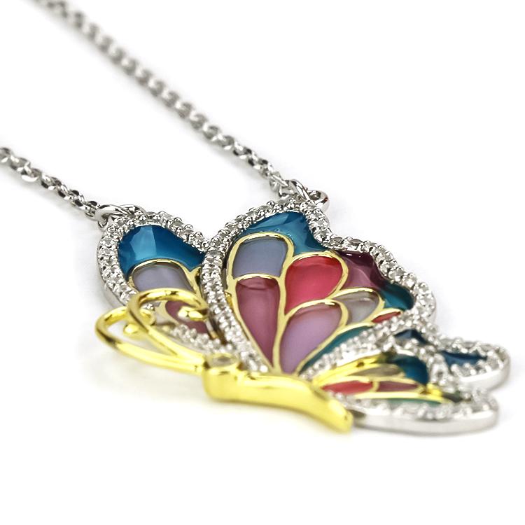 Sterling Silver Enamel Butterfly Necklace with Swarovski Crystal Top of the Line!、mySite、g9winljtr