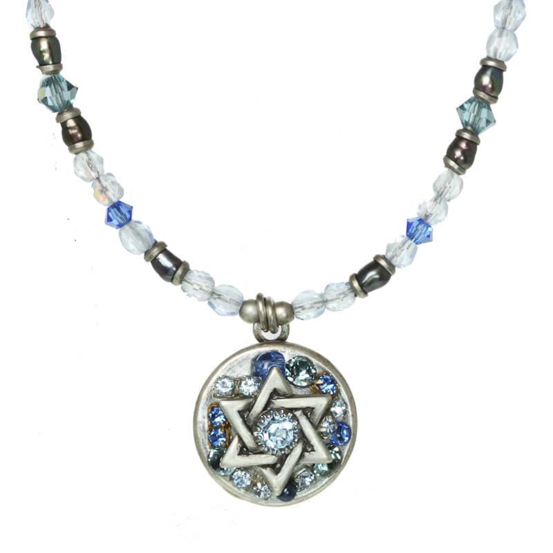 Light Blue Star of David Circle Necklace by Michal Golan、mySite、topwebapps
