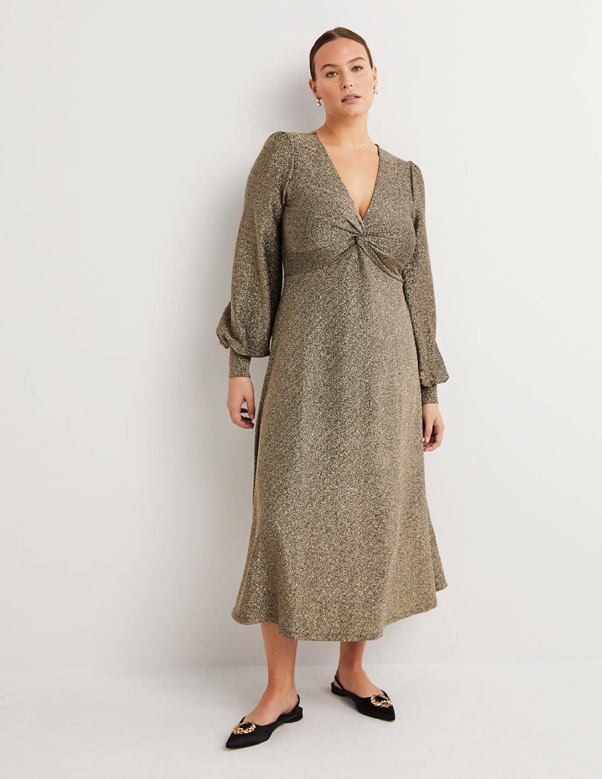  Metallic Jersey Midi Dress-Gold Sparkle、mySite、ashleygrahame