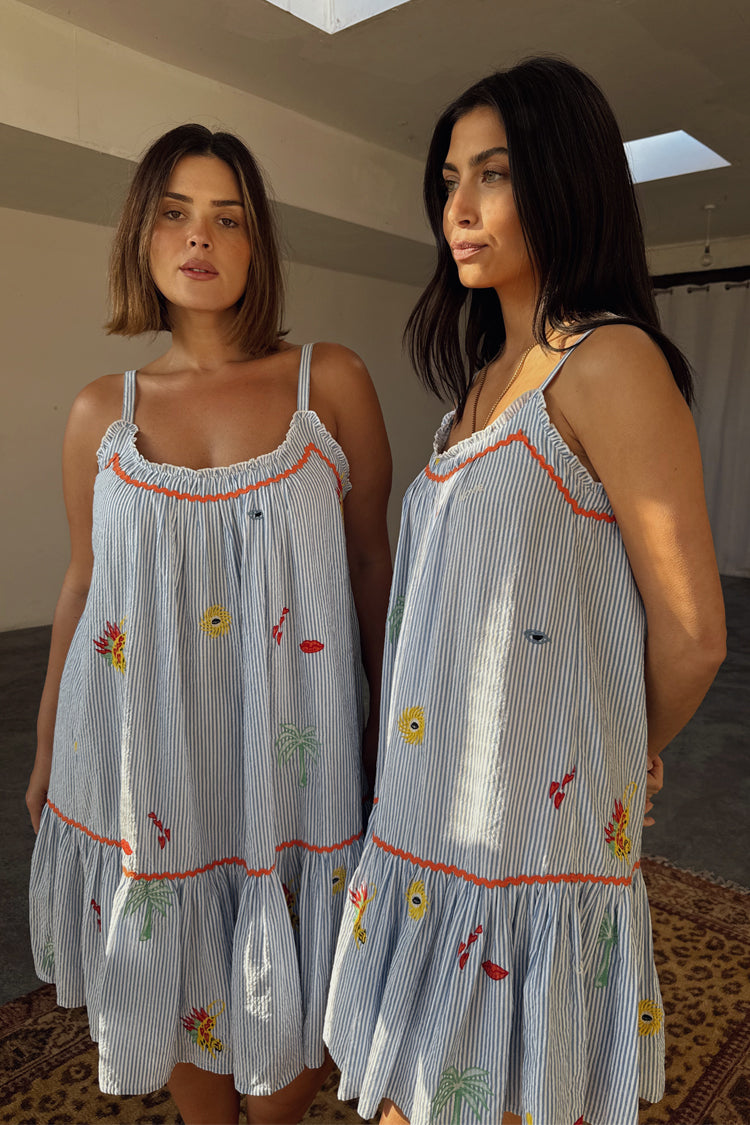 Blue Embroidered Stripe Slip Dress、mySite、solidvoid