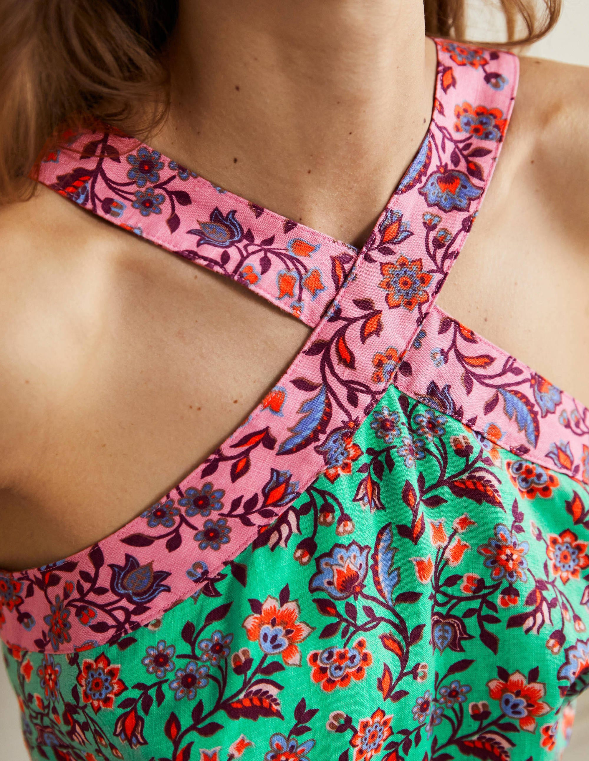  Cross Over Linen Jumpsuit-Green Lagoon, Oriental Meadow、mySite、ashleygrahame