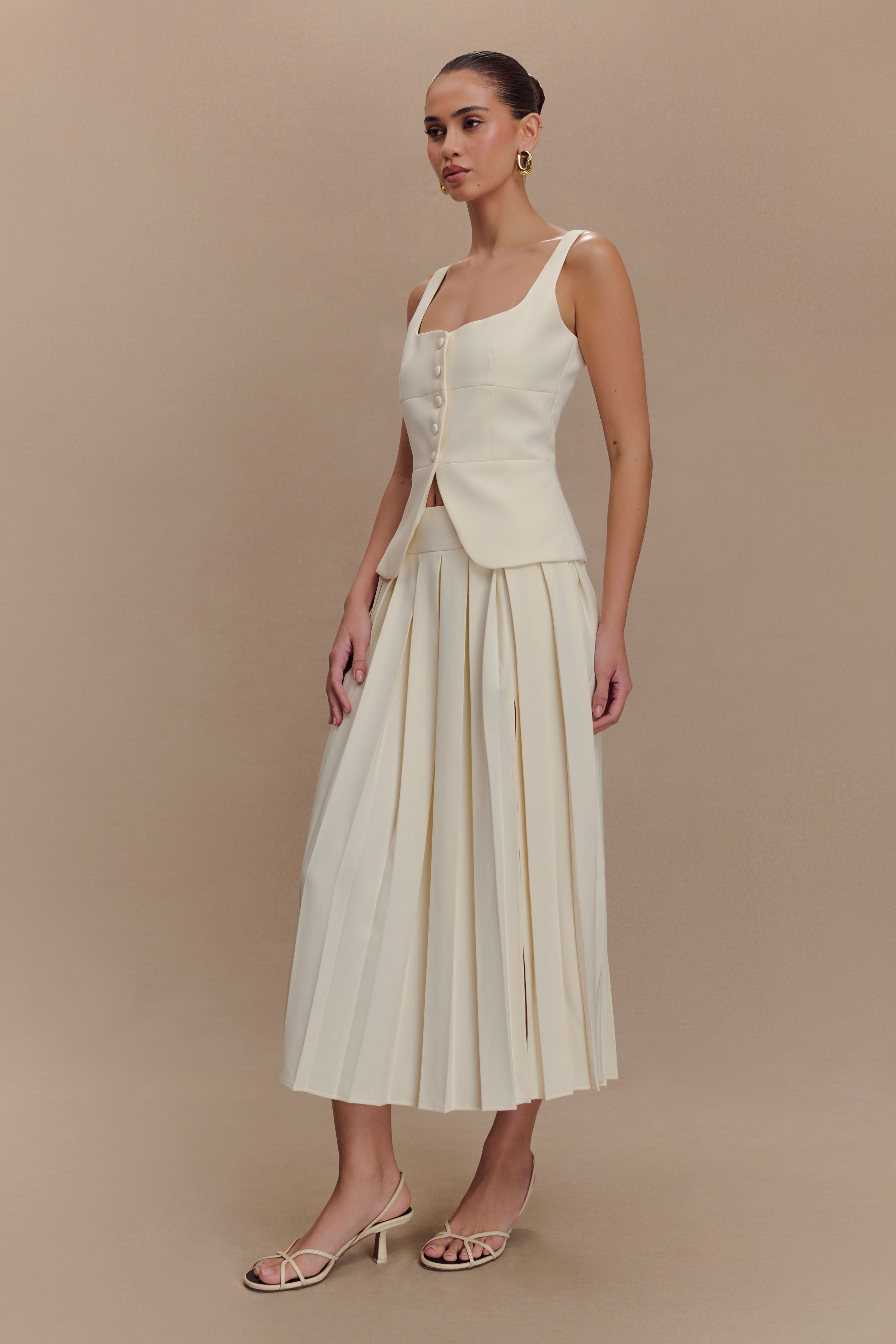 Sunny Pleated Midi Skirt - Ivory、mySite、solidvoid