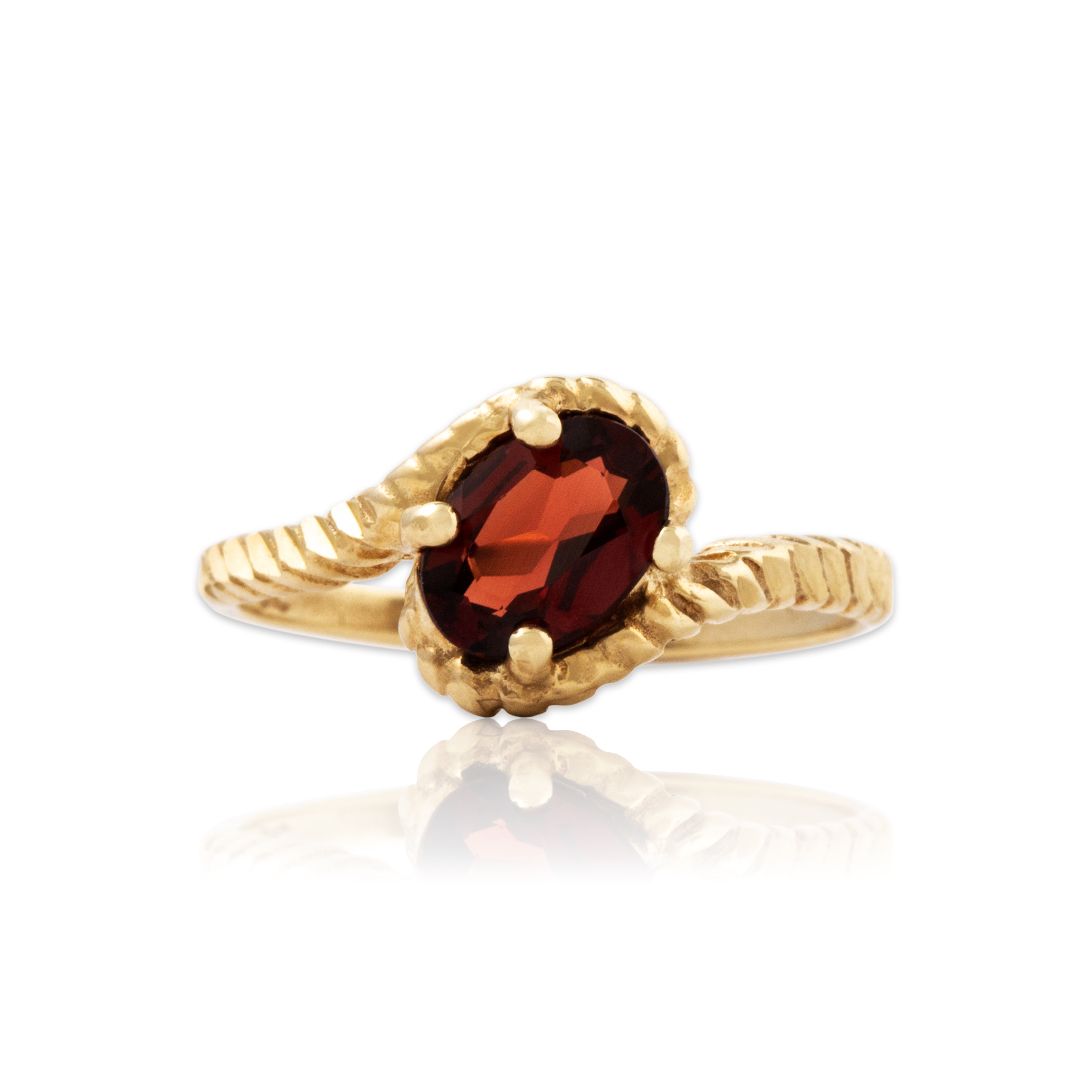 Vintage 10k Yellow Gold Garnet Dainty Ribbed Bypass Ring 6.00、mySite、hinf8tx79