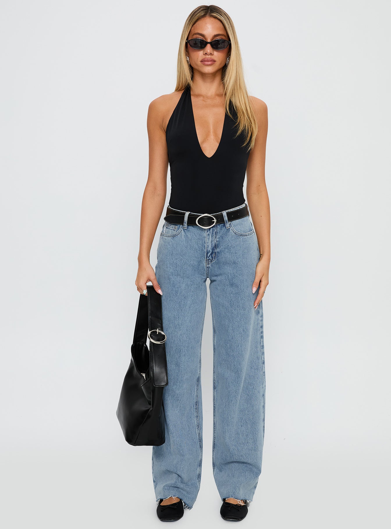 Kendrae Plunge Halter Bodysuit Black、mySite、solidvoid