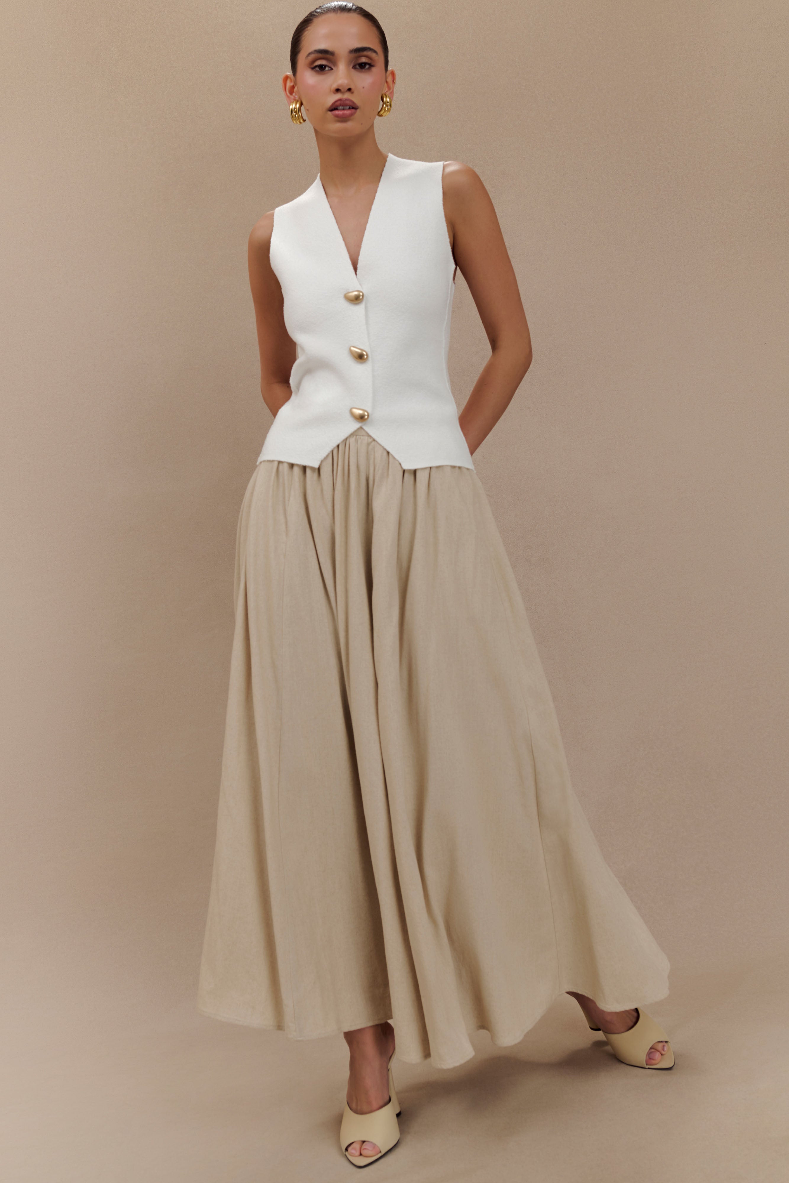 Clarence Linen A-Line Maxi Skirt - Natural、mySite、solidvoid