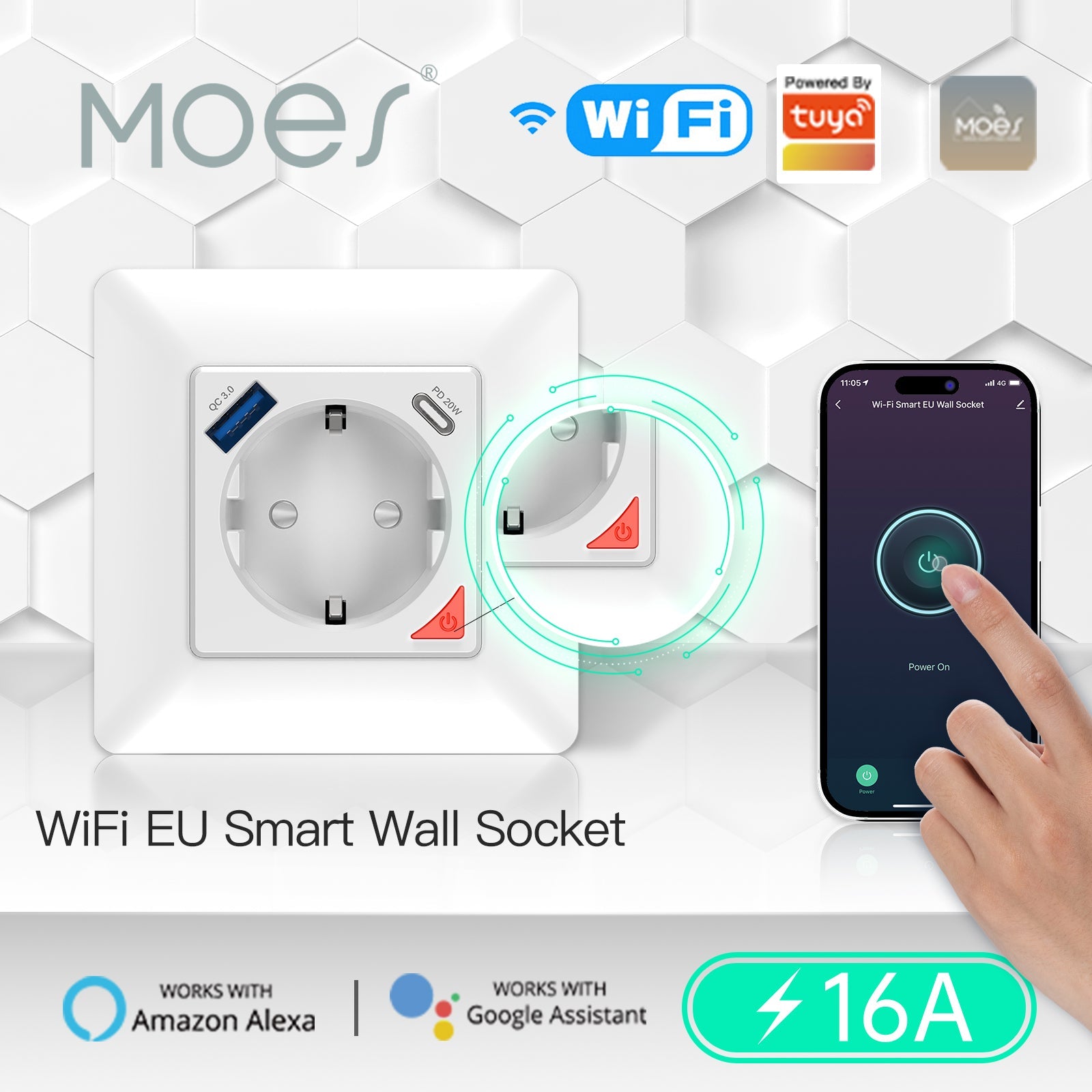 WiFi Smart Socket 16A Power Socket Fast Charge USB Type-C EU Version、mySite、fannypackpong
