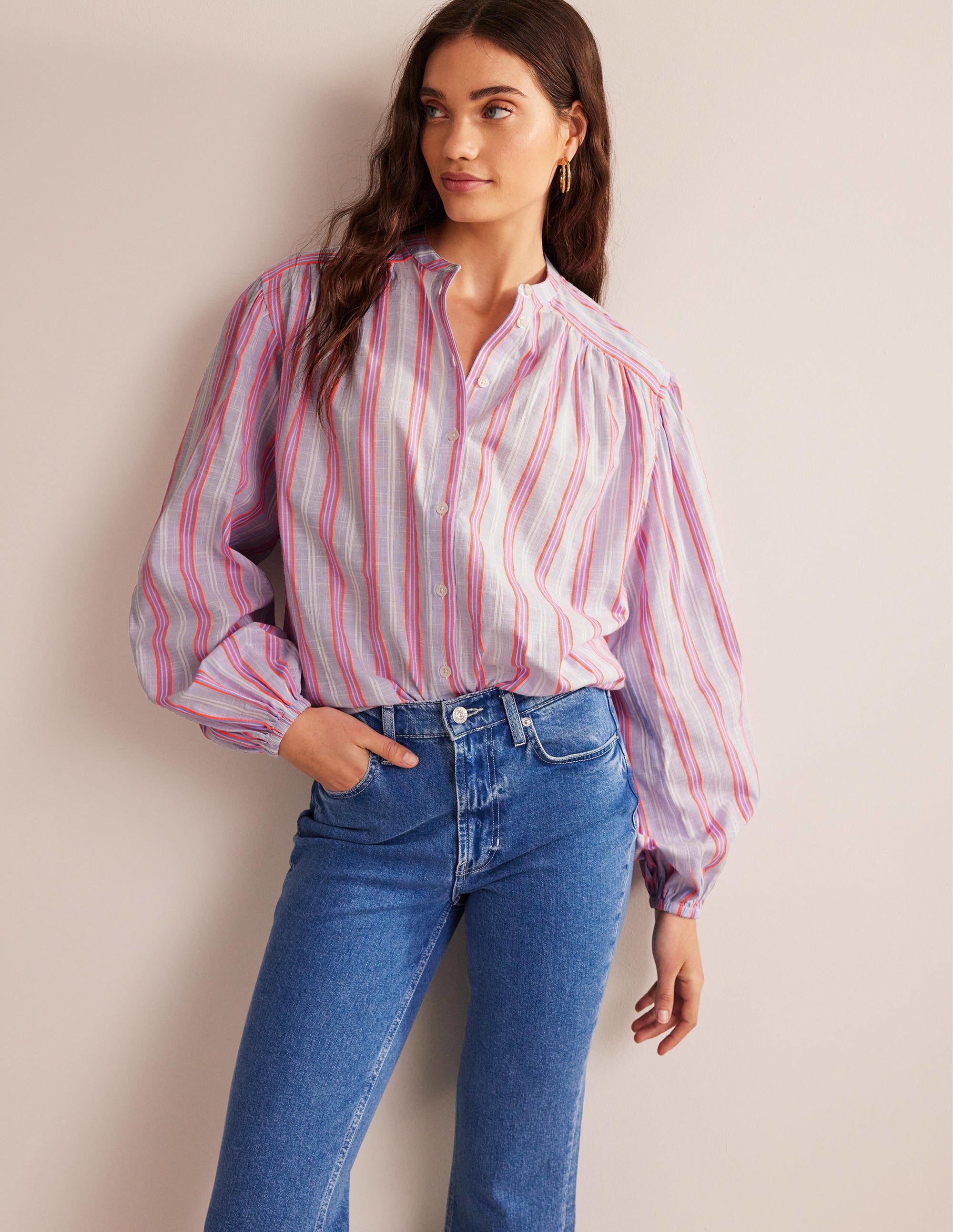  Oversized Blouson Sleeve Shirt-Blue and Watermelon Punch、mySite、ashleygrahame